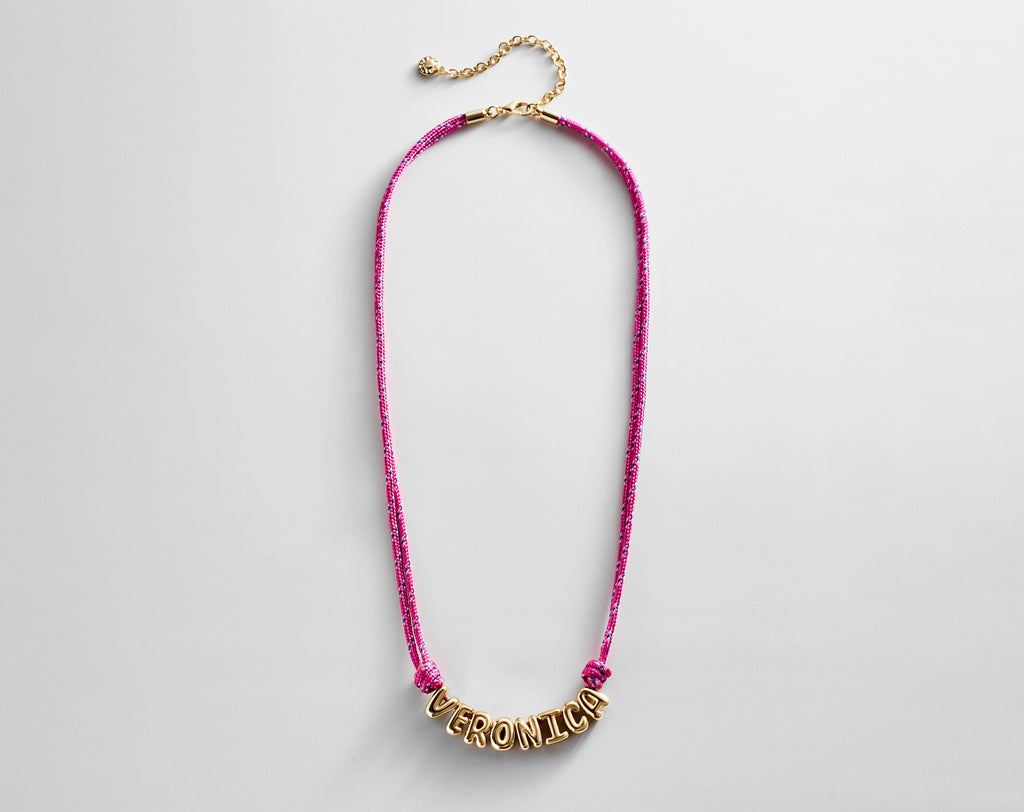Bubble Letter Custom Paracord Necklace - Hot Pink