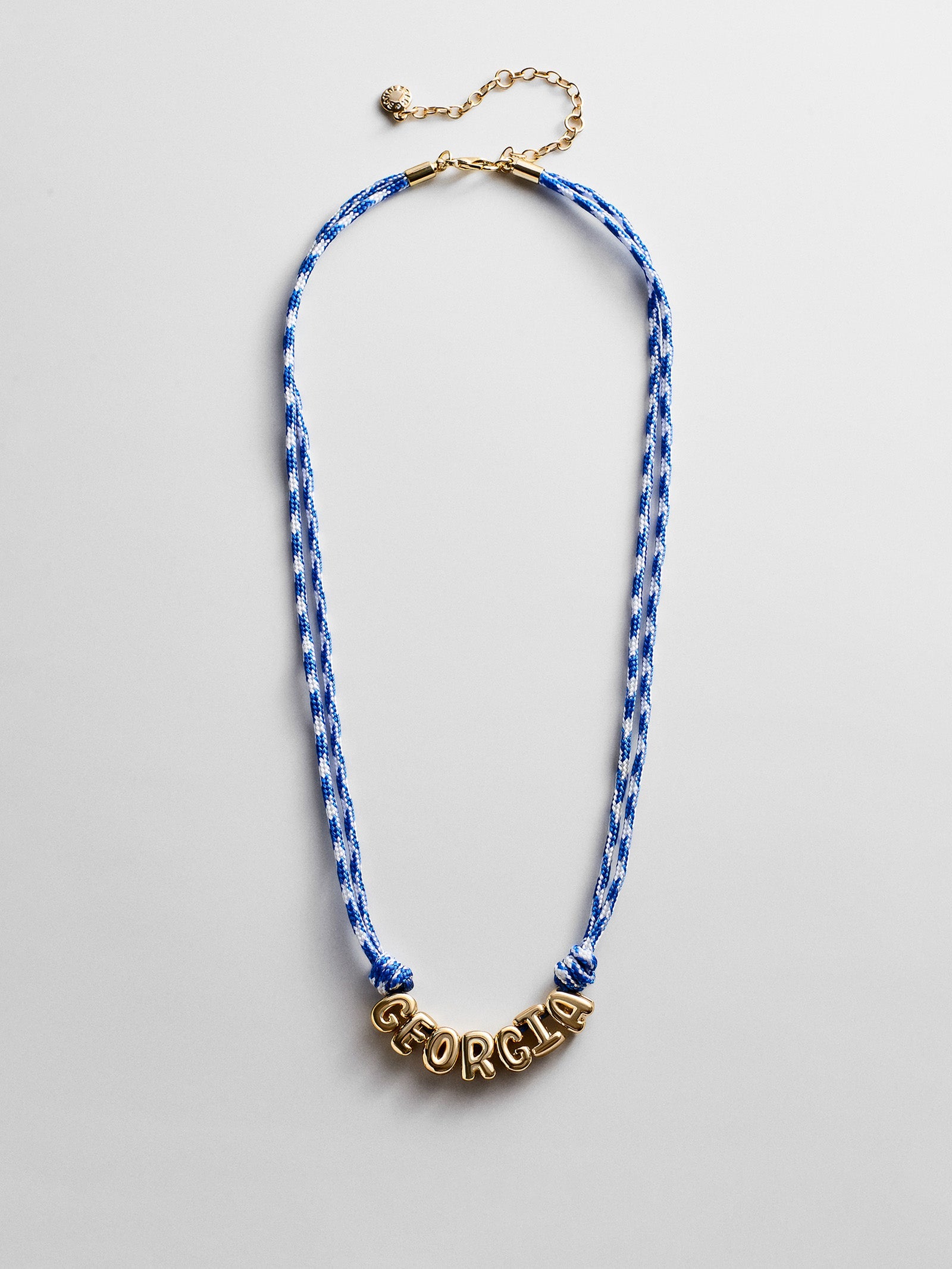 Bubble Letter Custom Paracord Necklace - Blue/White