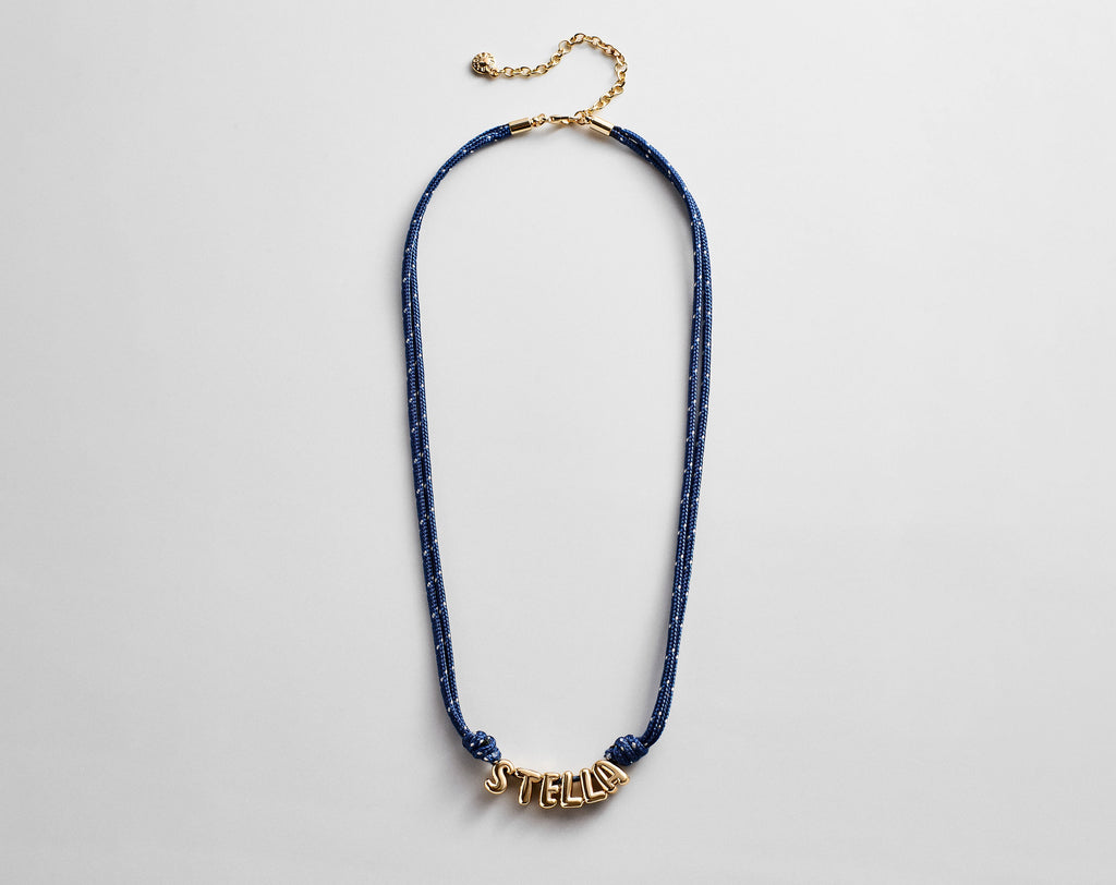 Bubble Letter Custom Paracord Necklace - Navy/White