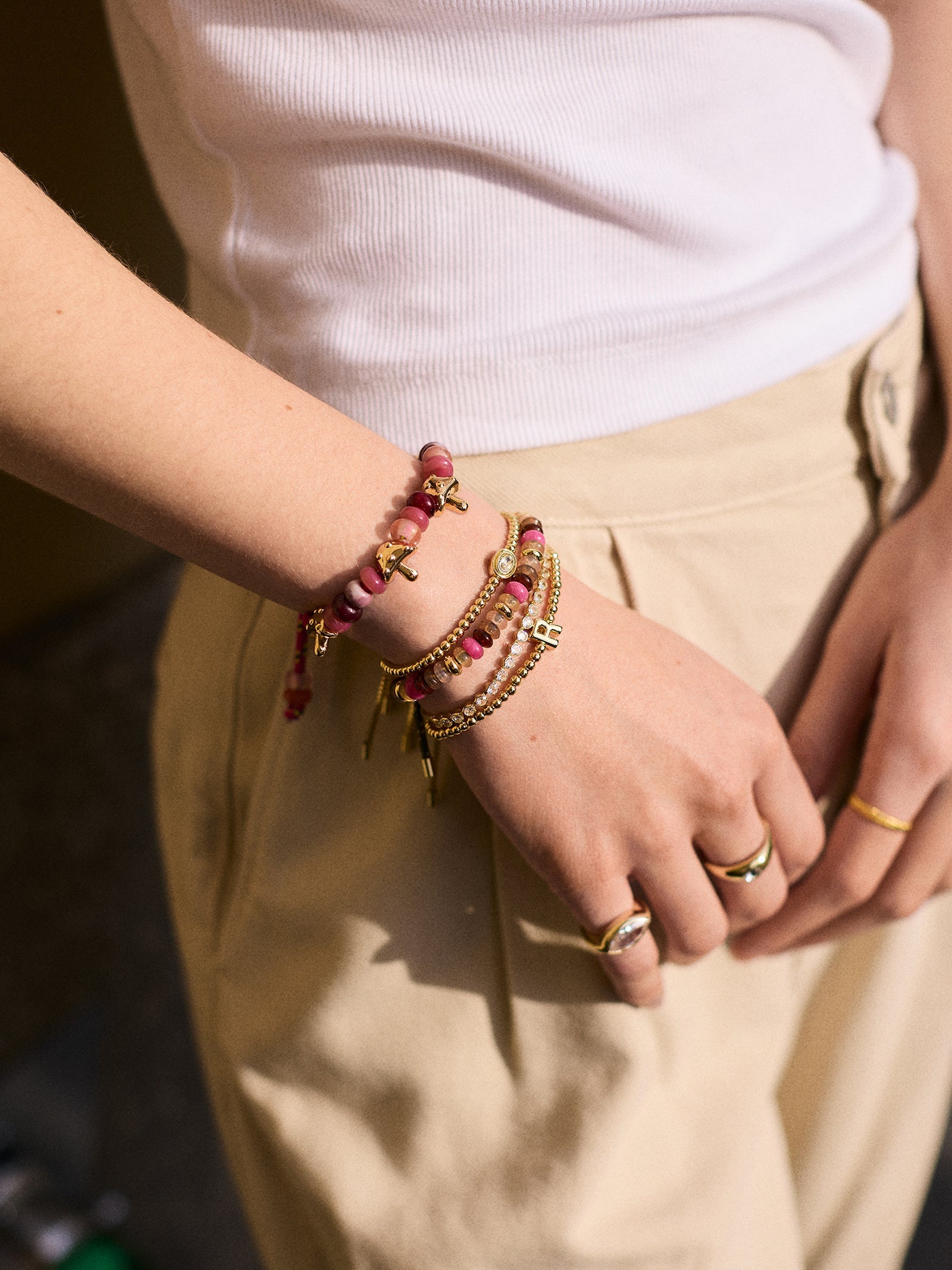Happy Here Beaded Bracelet - Mushroom