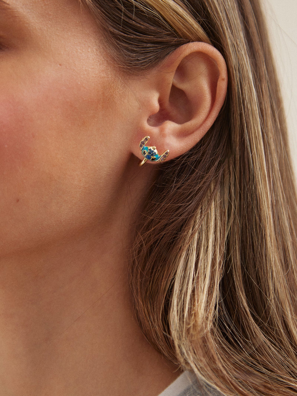 Disney Stitch 14K Gold Earrings - Gold/Blue