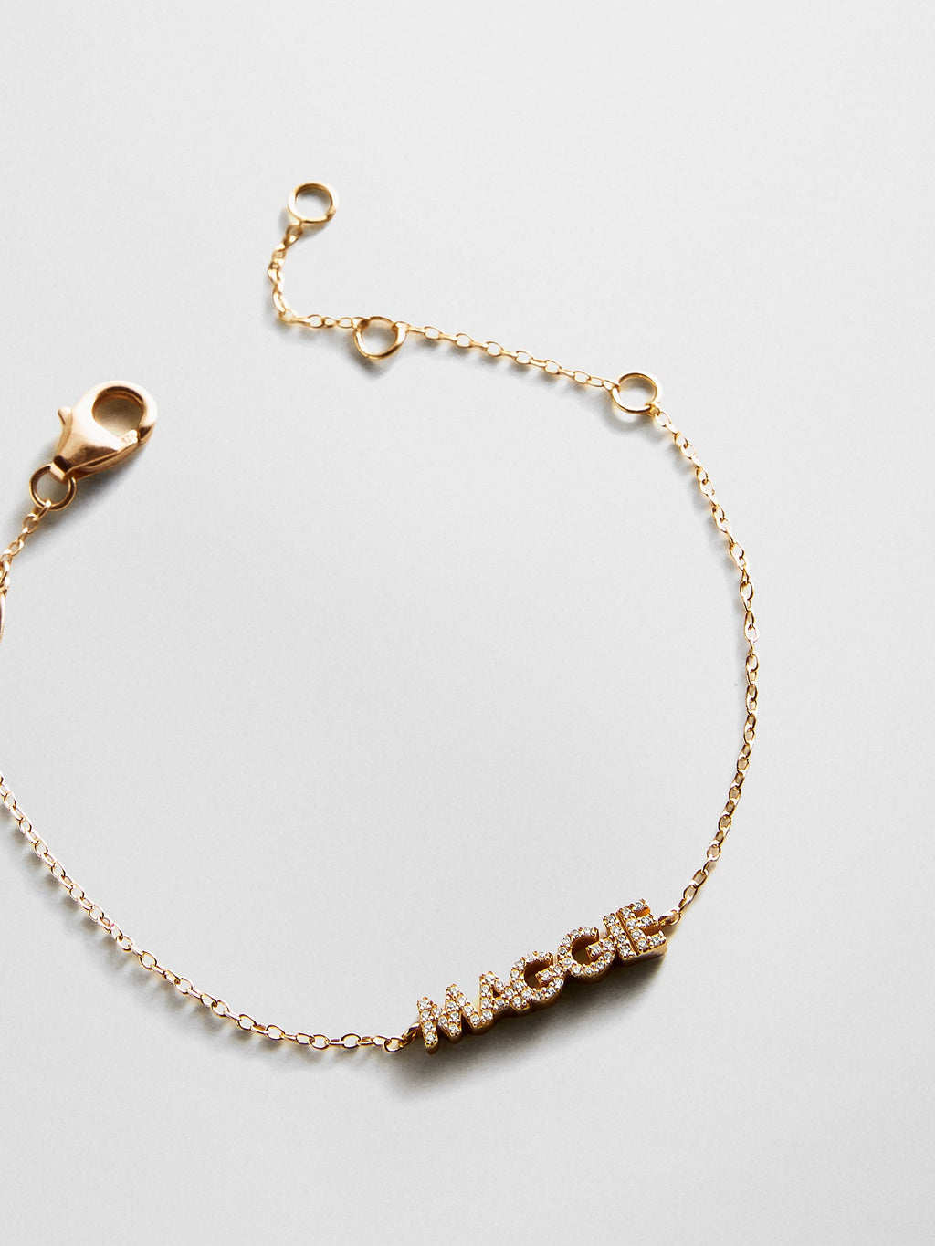 14K Gold/Pavé Custom Block Multi Name Bracelet - 1 Name