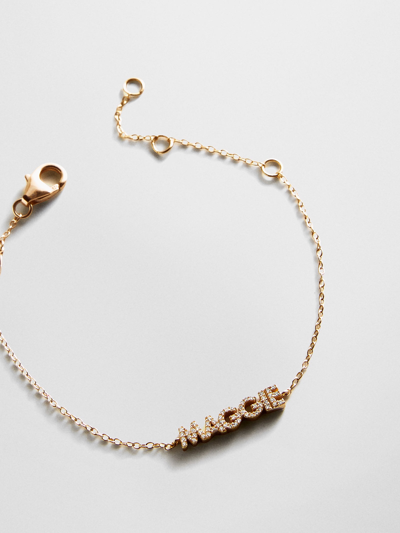 14K Gold/Pavé Custom Block Multi Name Bracelet - 1 Name