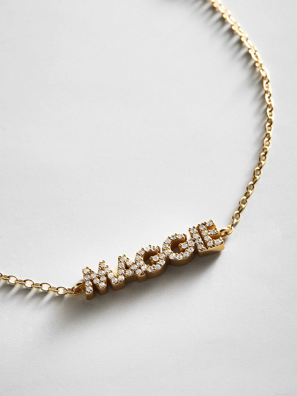 14K Gold/Pavé Custom Block Multi Name Bracelet - 1 Name
