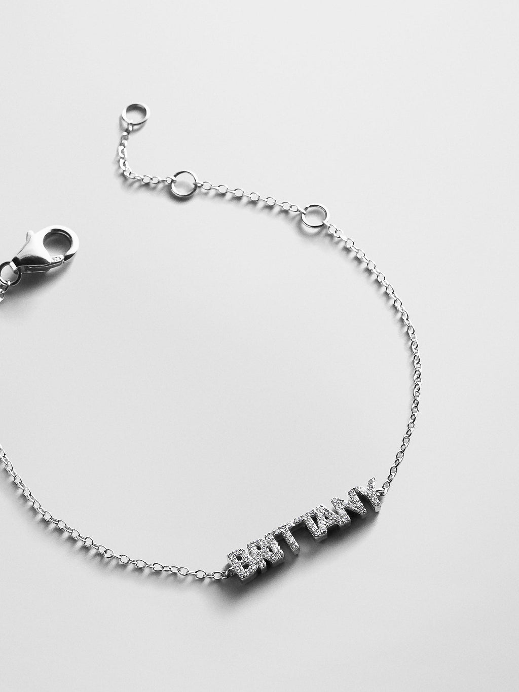 Sterling Silver/Pavé Custom Block Multi Name Bracelet - 1 Name