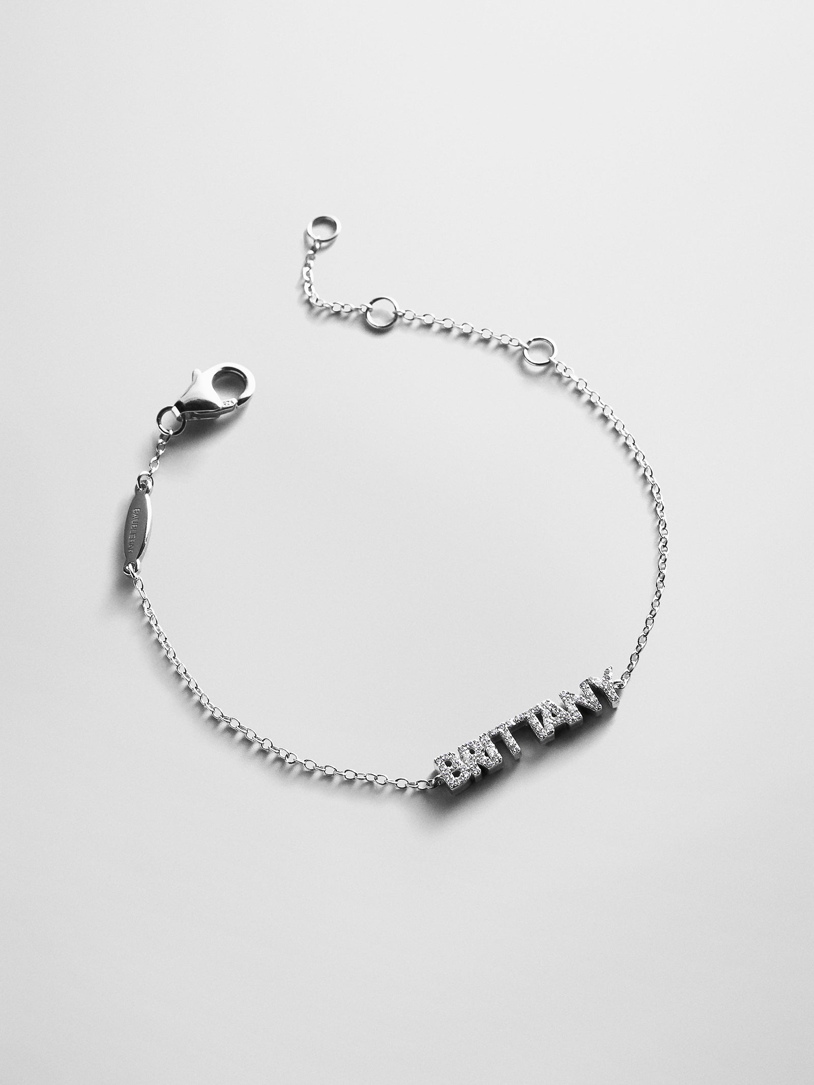 Sterling Silver/Pavé Custom Block Multi Name Bracelet - 1 Name