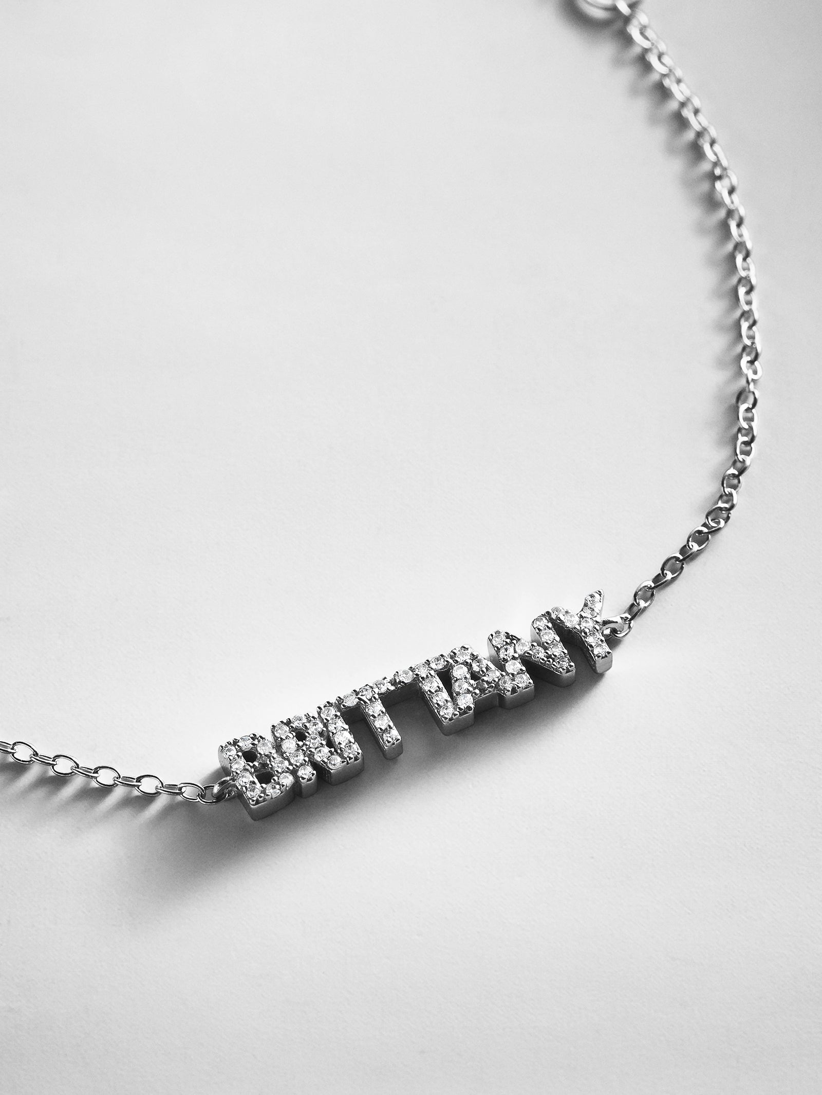 Sterling Silver/Pavé Custom Block Multi Name Bracelet - 1 Name