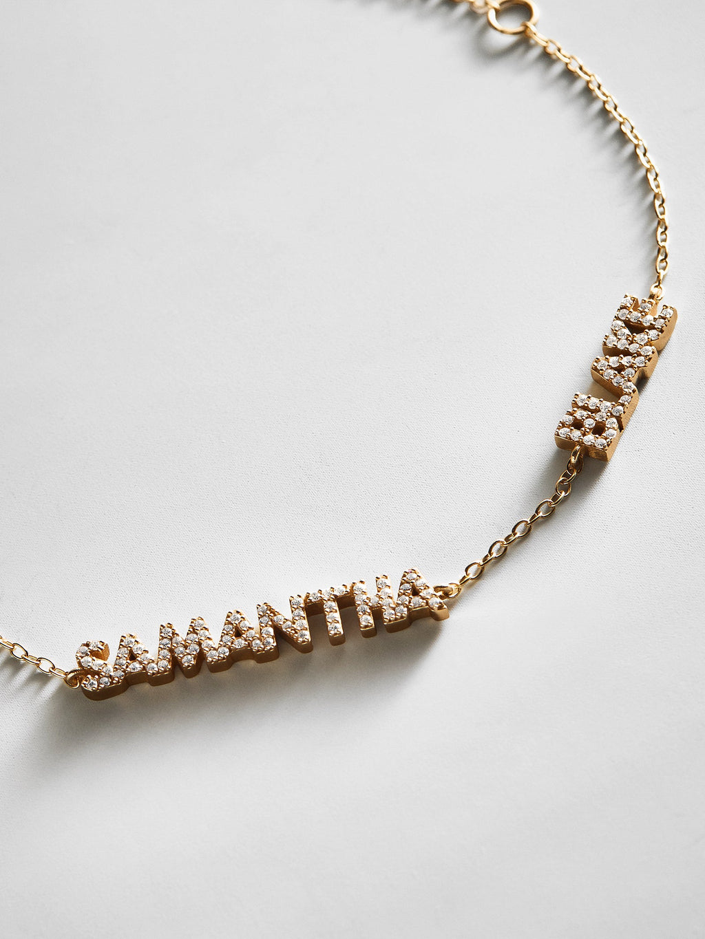 14K Gold/Pavé Custom Block Multi Name Bracelet - 2 Names