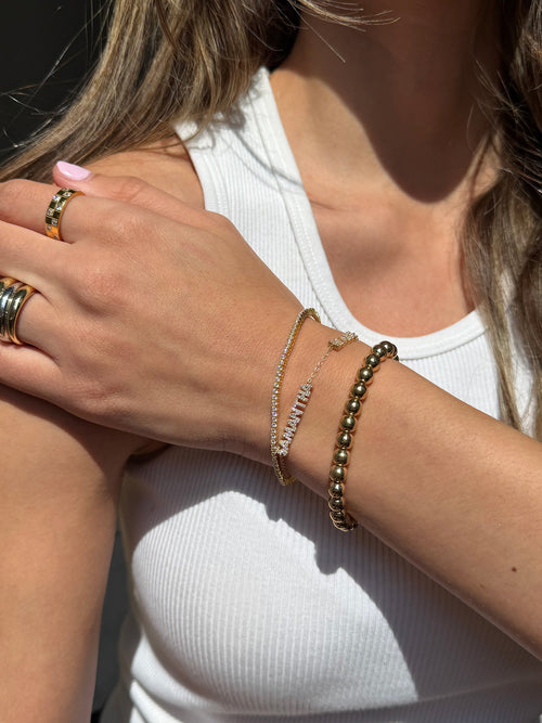 14K Gold/Pavé Custom Block Multi Name Bracelet - 1 Name