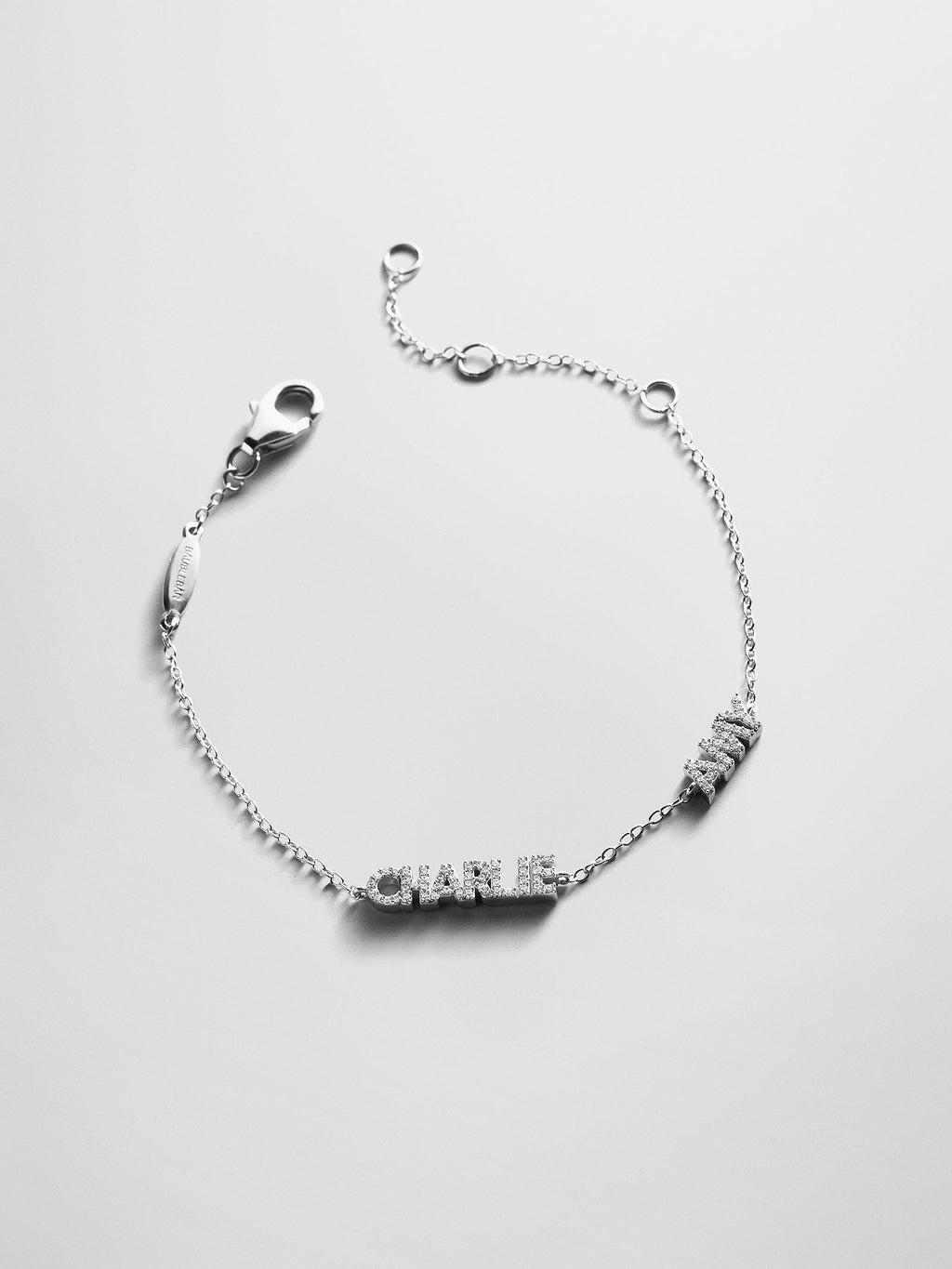 Sterling Silver/Pavé Custom Block Multi Name Bracelet - 2 Names