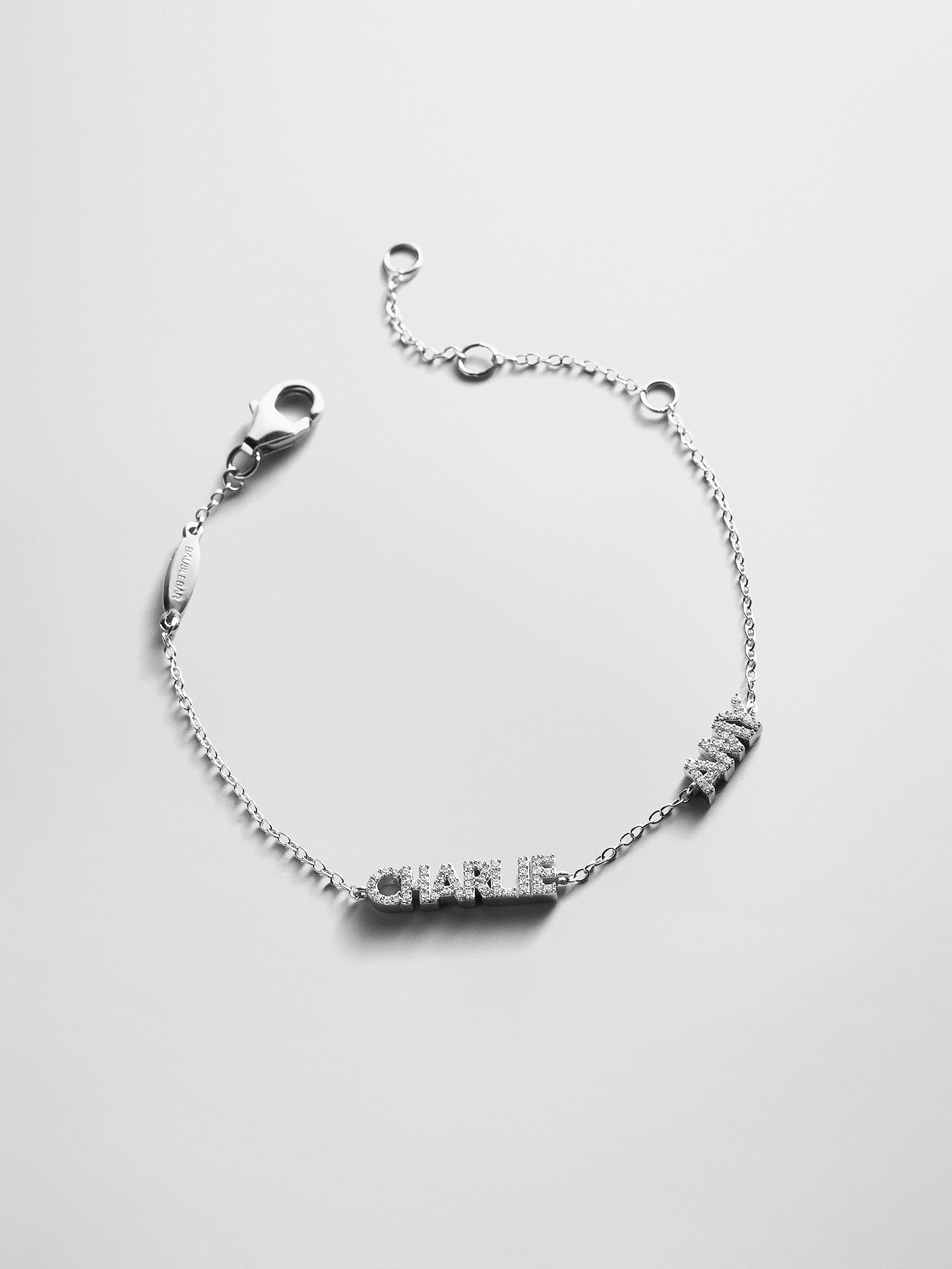 Sterling Silver/Pavé Custom Block Multi Name Bracelet - 2 Names