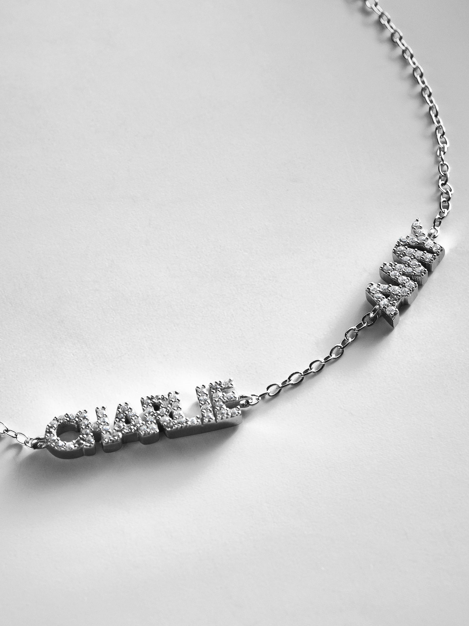 Sterling Silver/Pavé Custom Block Multi Name Bracelet - 2 Names