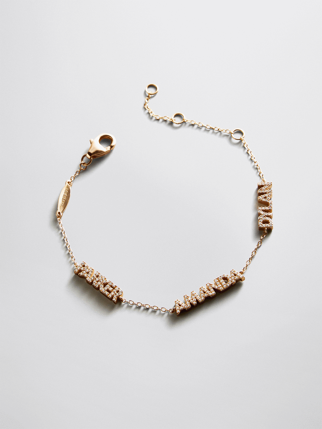 14K Gold/Pavé Custom Block Multi Name Bracelet - 1 Name