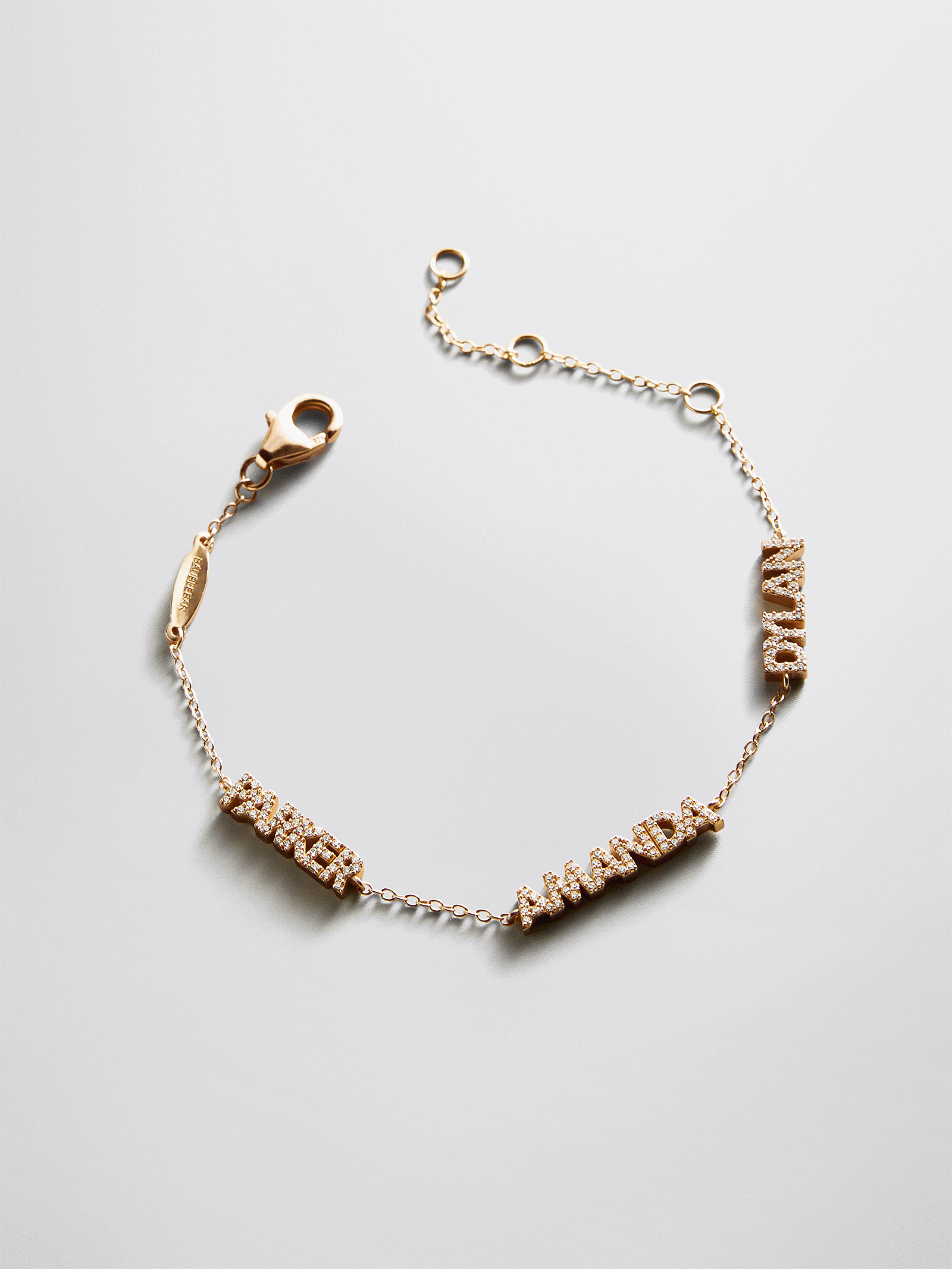 14K Gold/Pavé Custom Block Multi Name Bracelet - 1 Name
