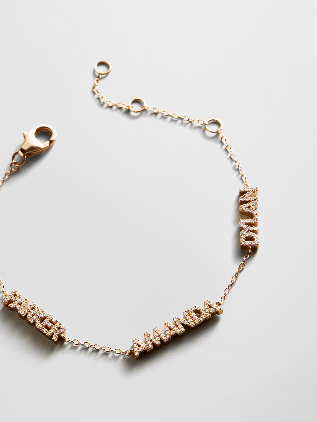 14K Gold/Pavé Custom Block Multi Name Bracelet - 3 Names