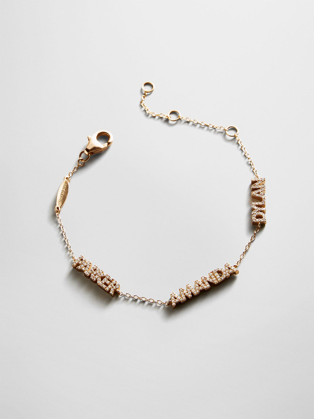 14K Gold/Pavé Custom Block Multi Name Bracelet - 3 Names