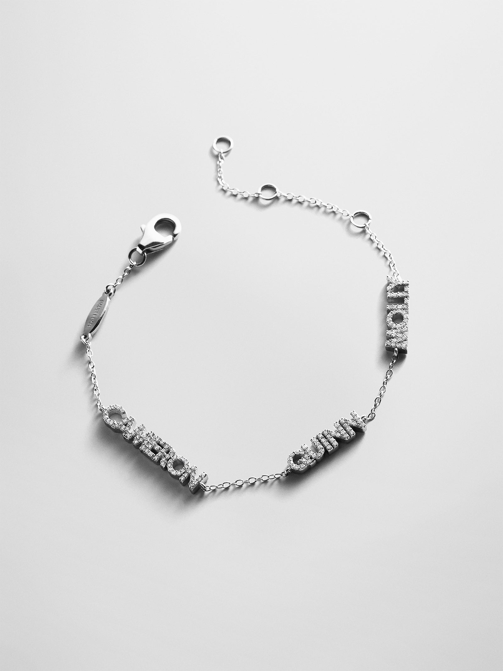 Sterling Silver/Pavé Custom Block Multi Name Bracelet - 3 Names