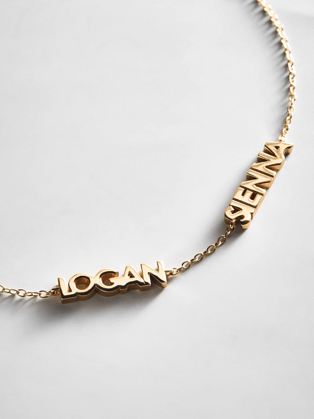 14K Gold Custom Block Multi Name Bracelet - 2 Names