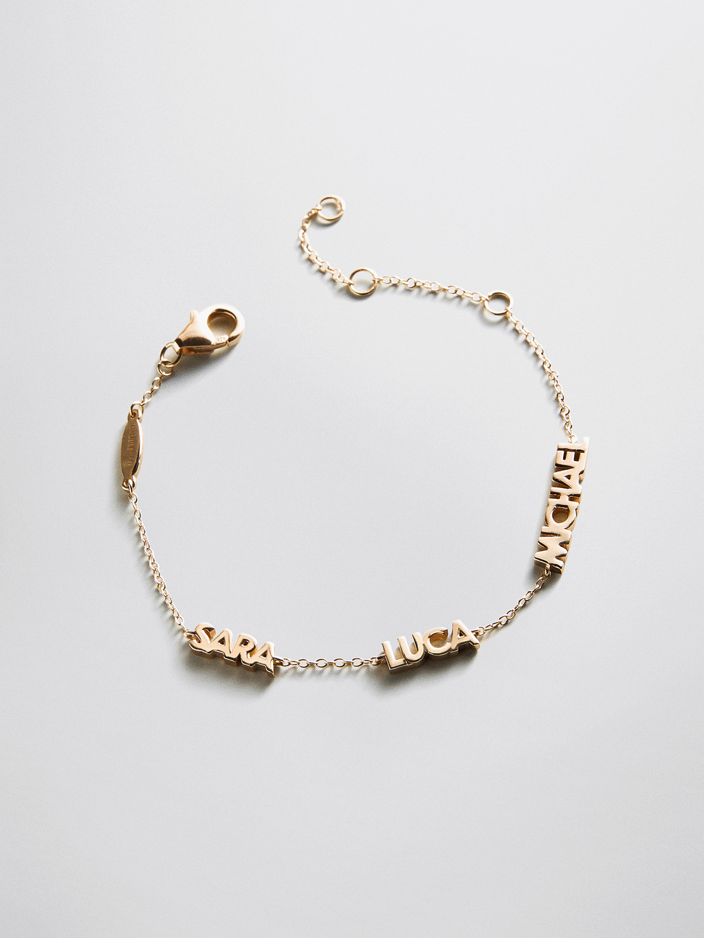 14K Gold Custom Block Multi Name Bracelet - 1 Name