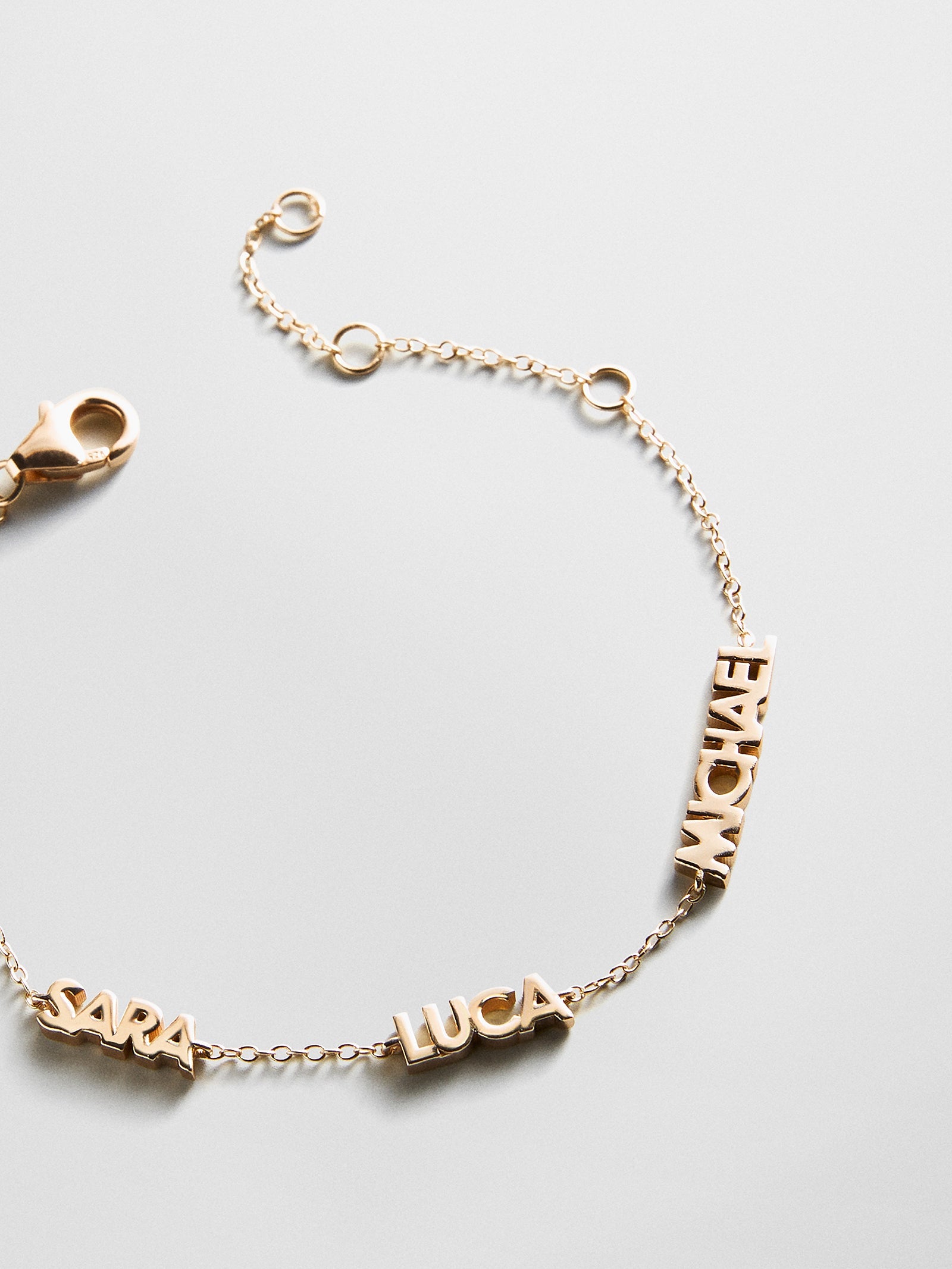 14K Gold Custom Block Multi Name Bracelet - 3 Names