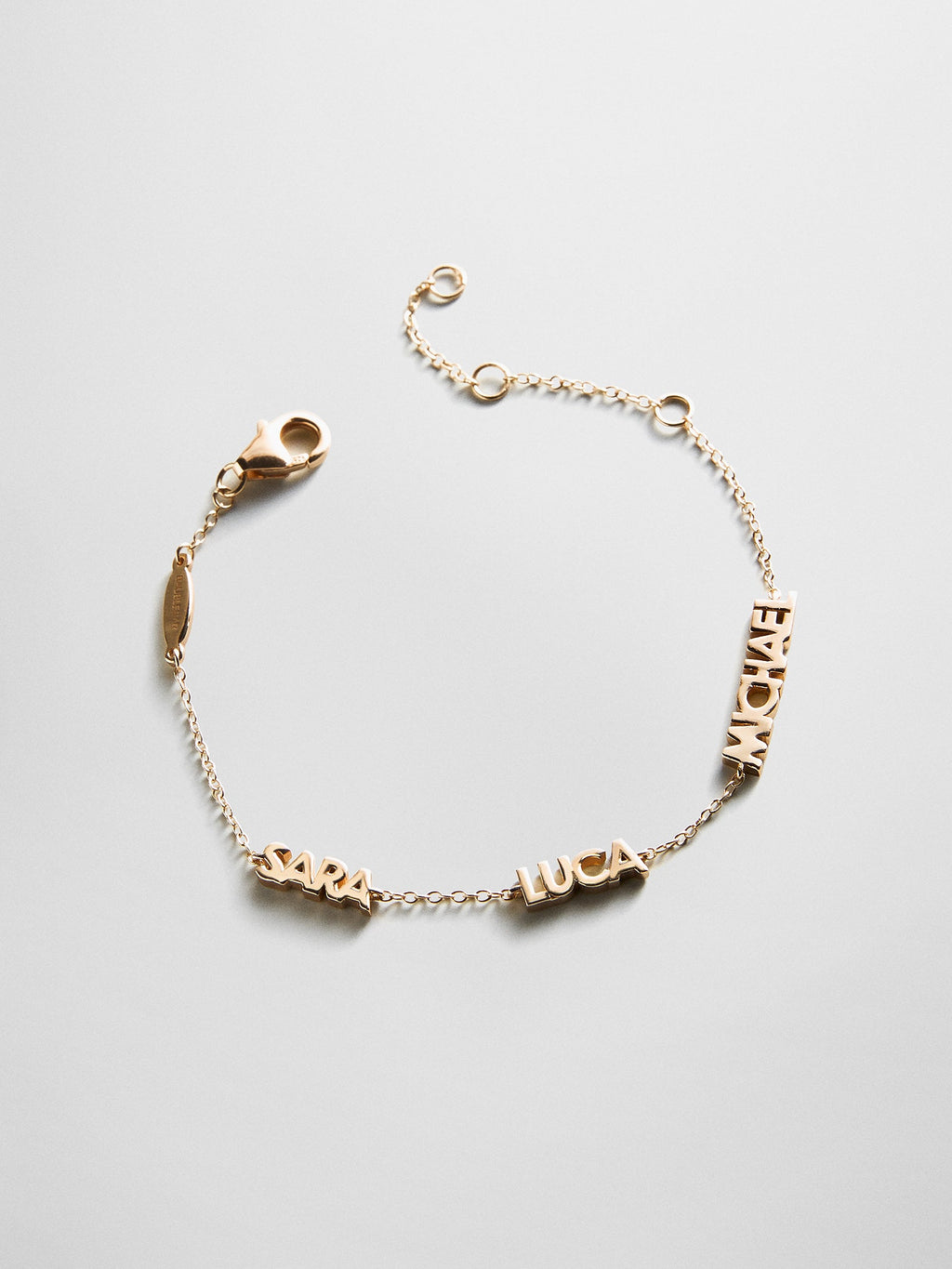 14K Gold Custom Block Multi Name Bracelet - 3 Names