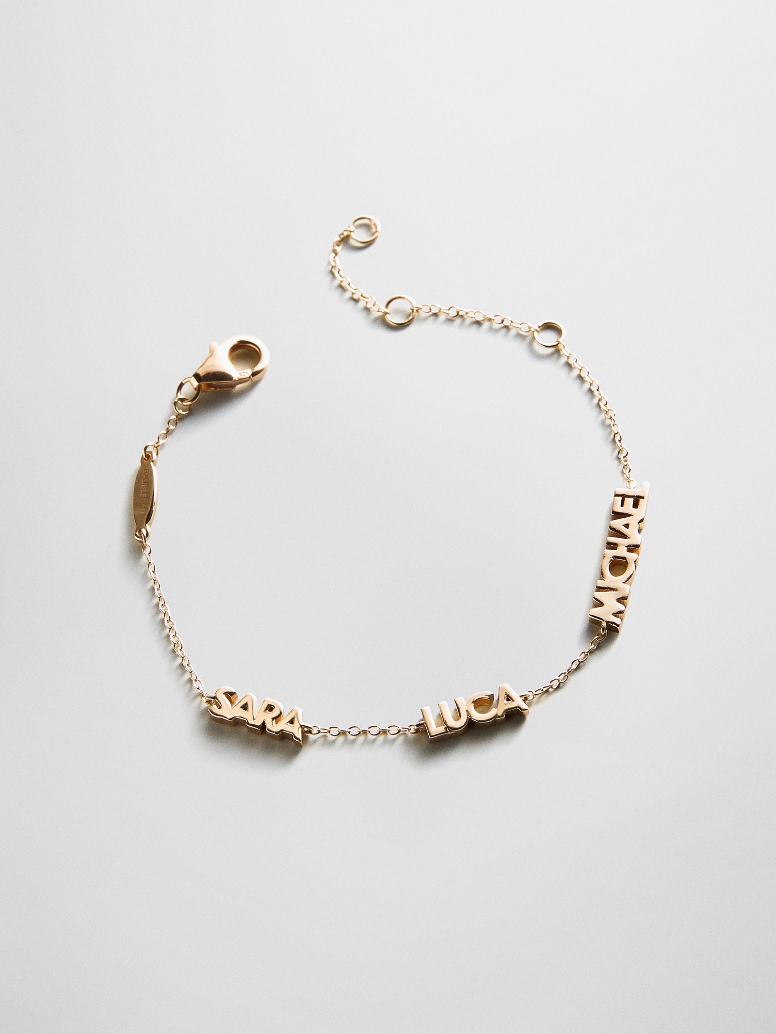 14K Gold Custom Block Multi Name Bracelet - 3 Names