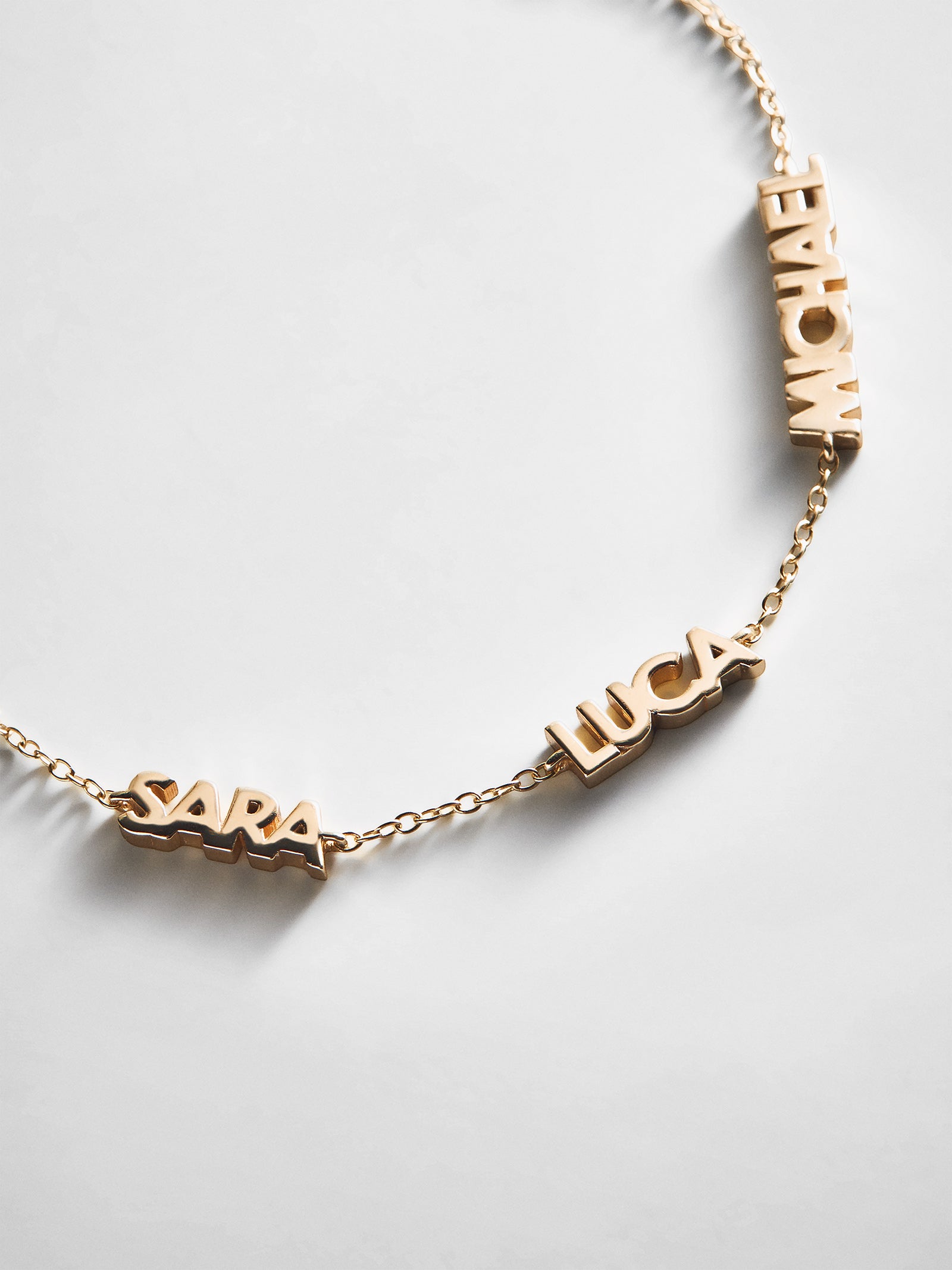 14K Gold Custom Block Multi Name Bracelet - 3 Names