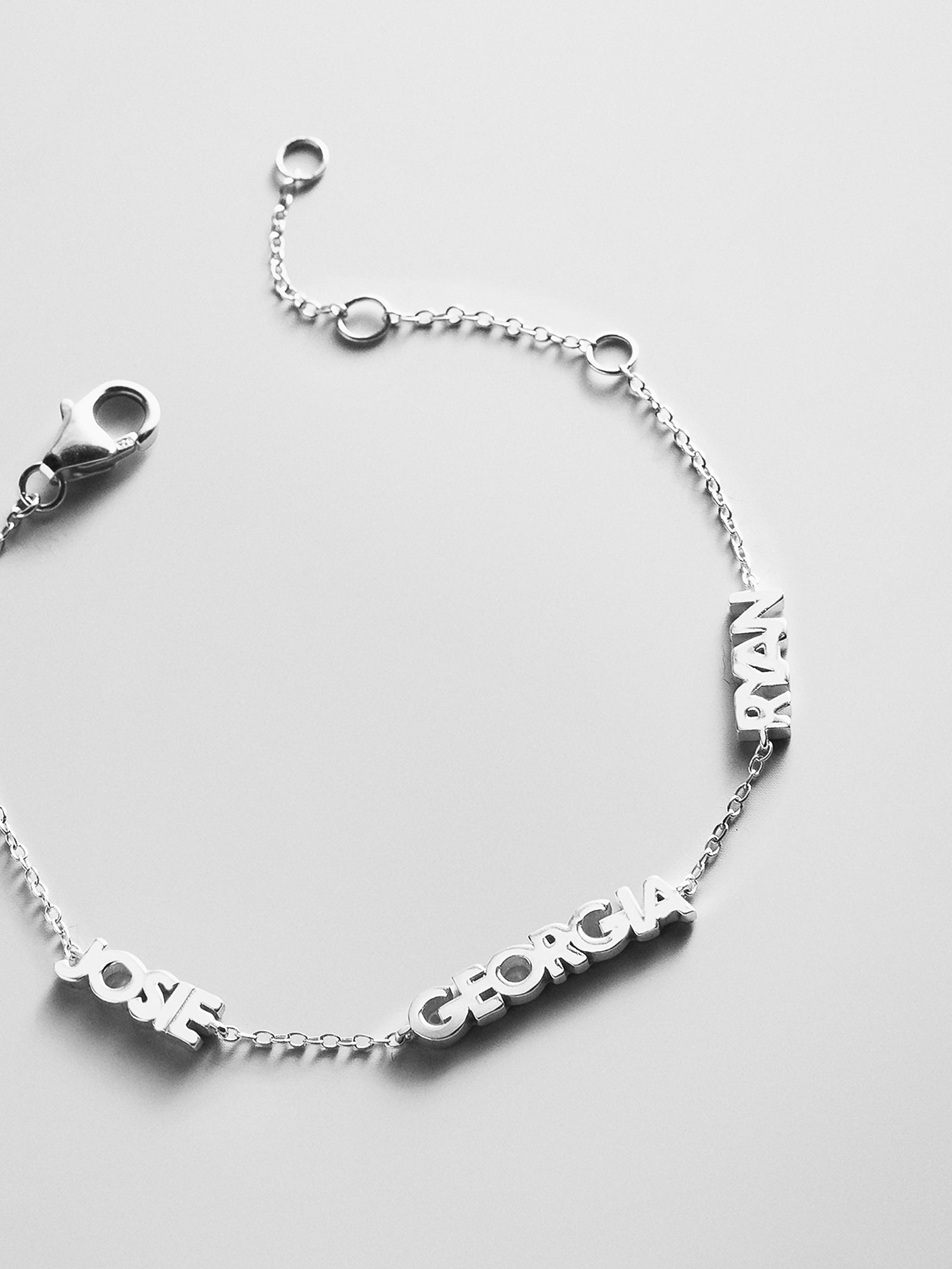 Sterling Silver Custom Block Multi Name Bracelet - 3 Names