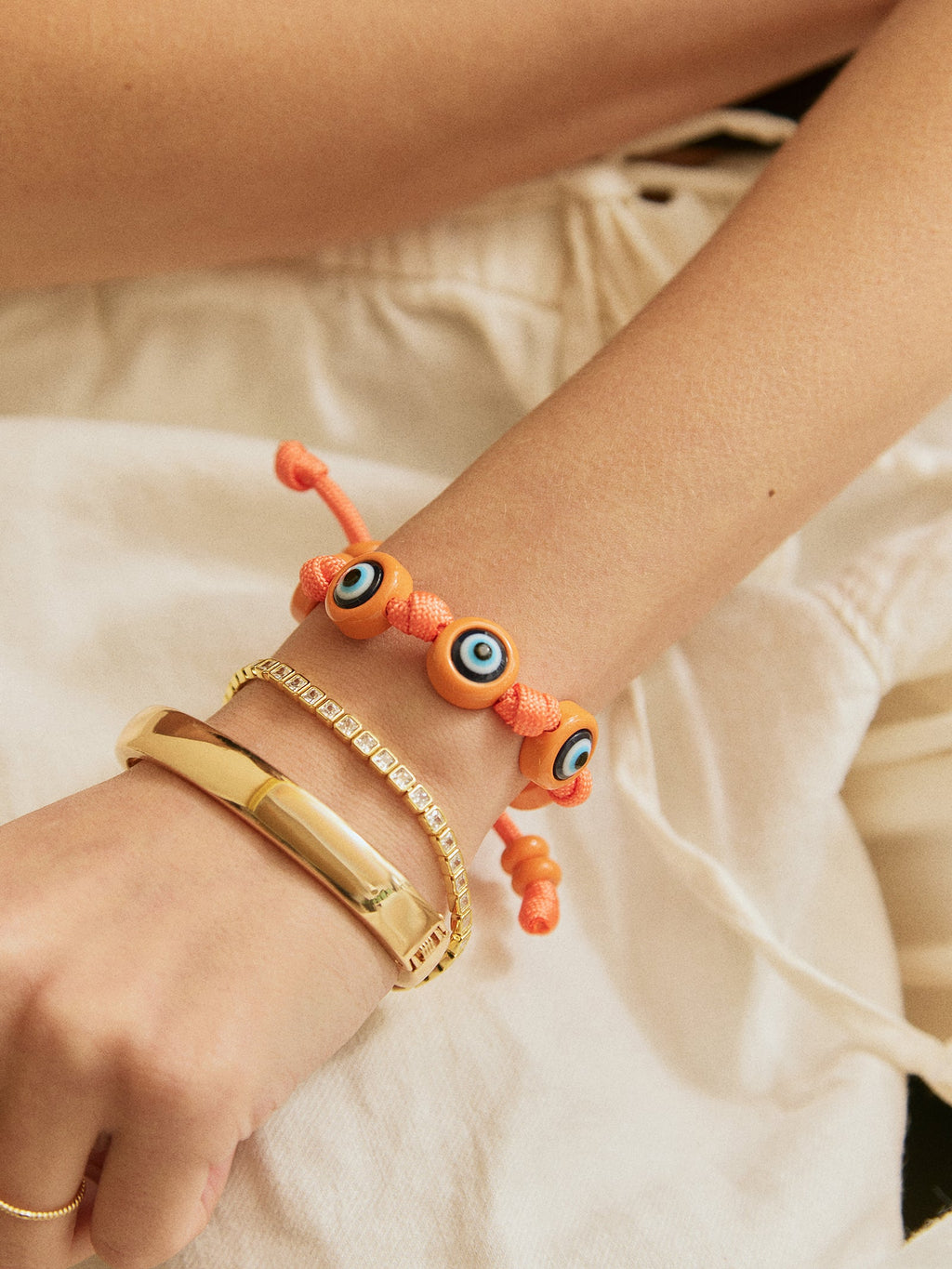 Knotty Good Eye Cord Bracelet  - Tangerine