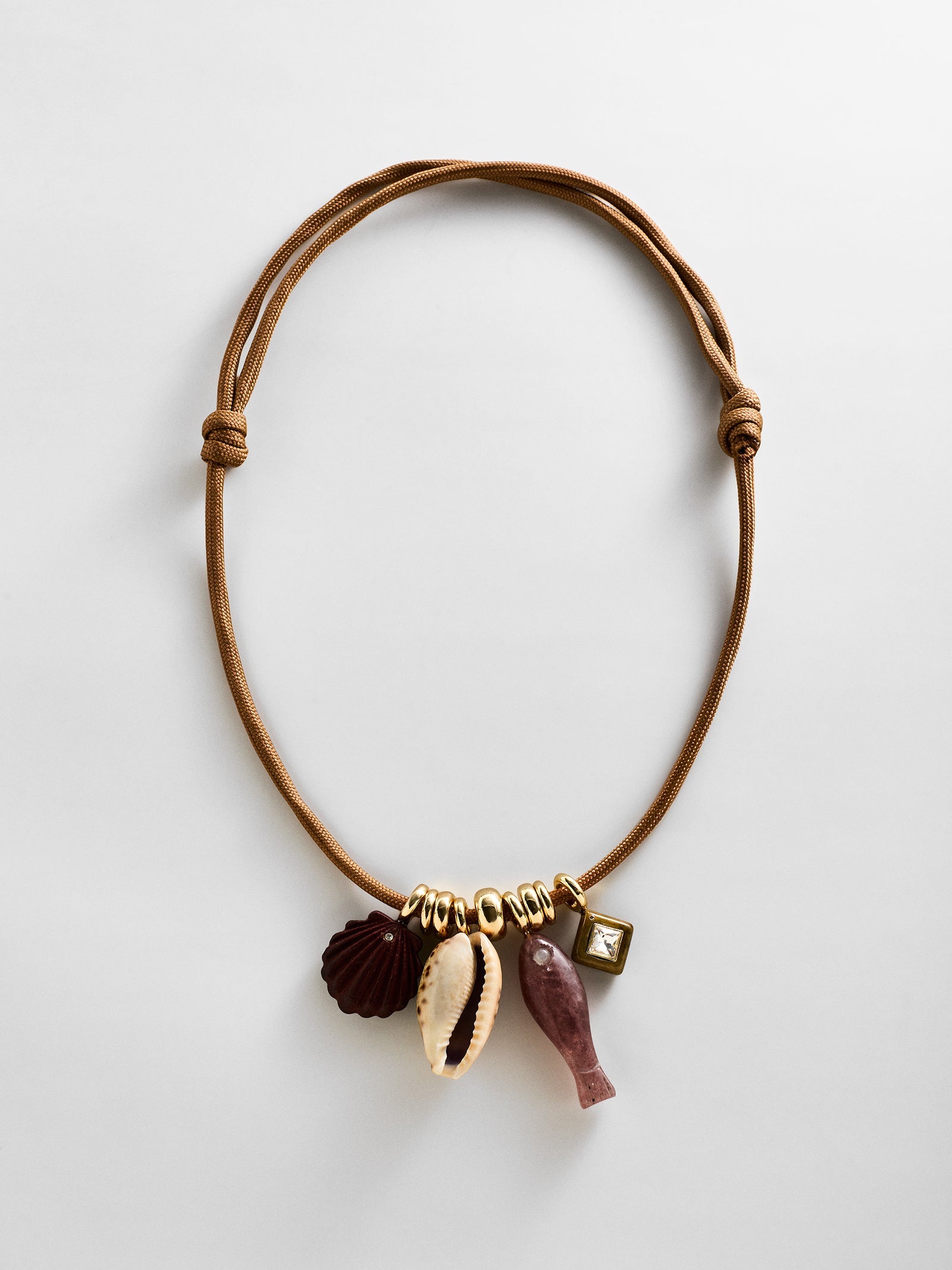 Shay Cord Charm Necklace - Brown