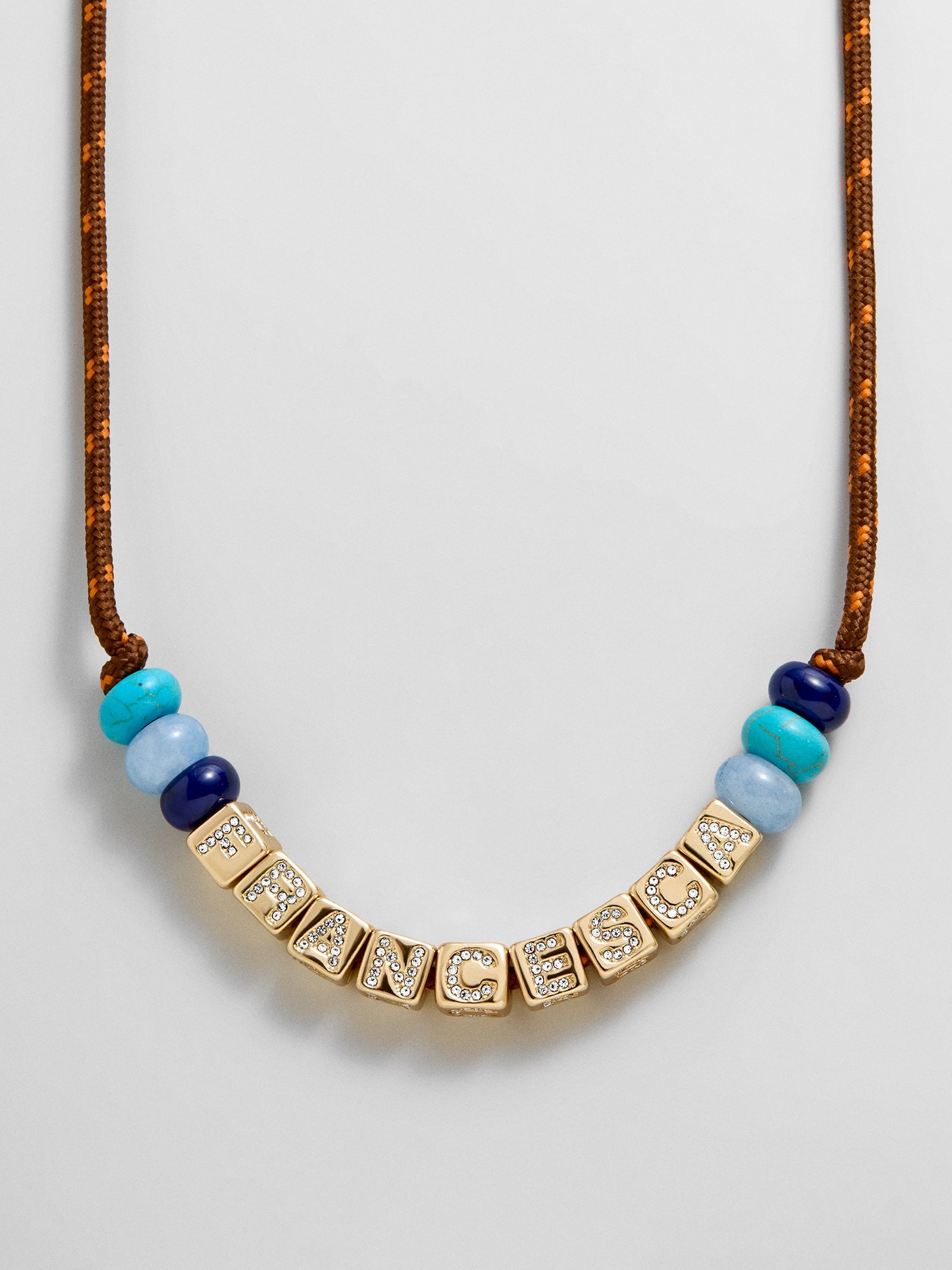 Custom Block Letter Semi-Precious Paracord Necklace - Brown