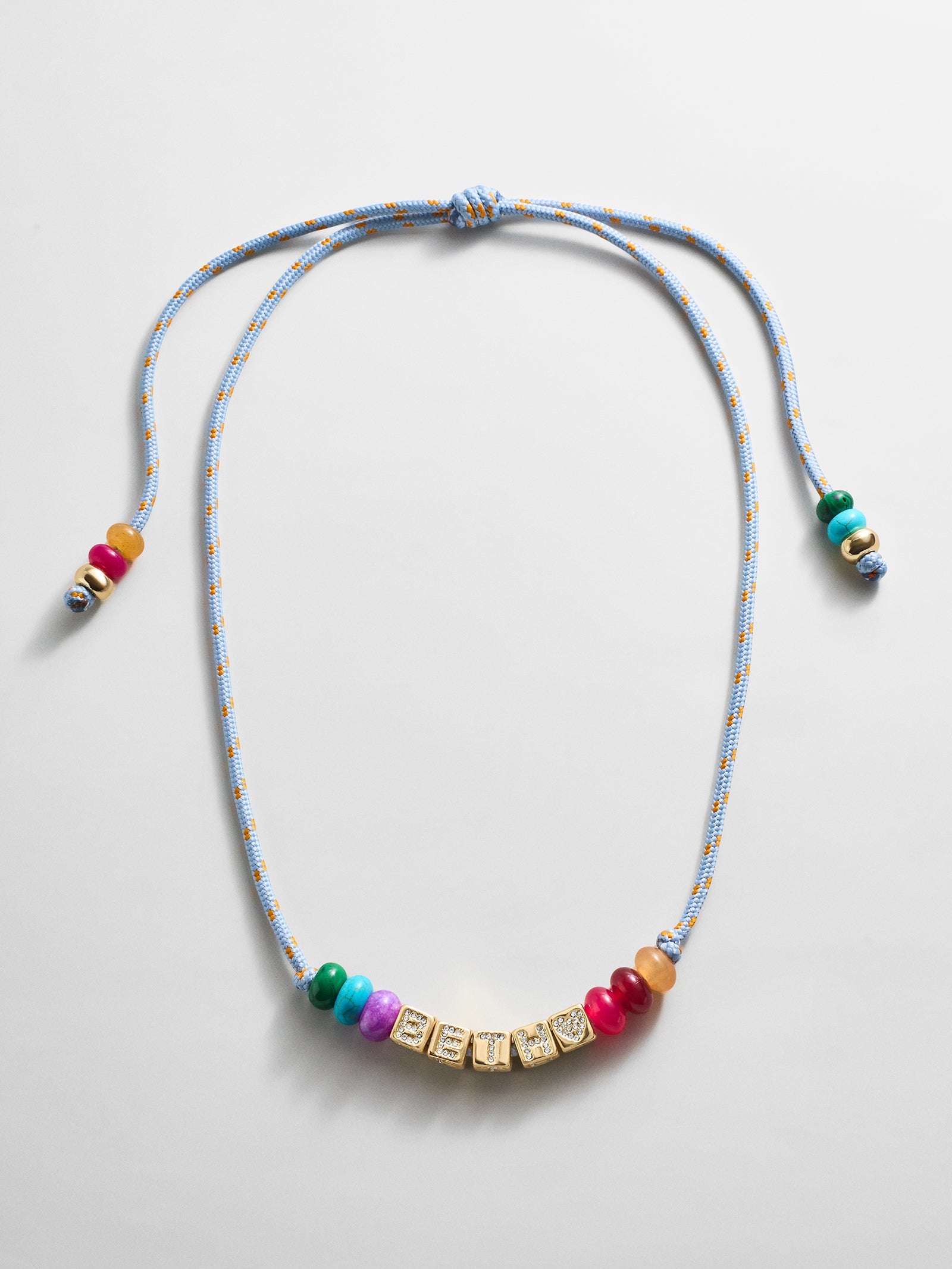 Custom Block Letter Semi-Precious Paracord Necklace - Light Blue