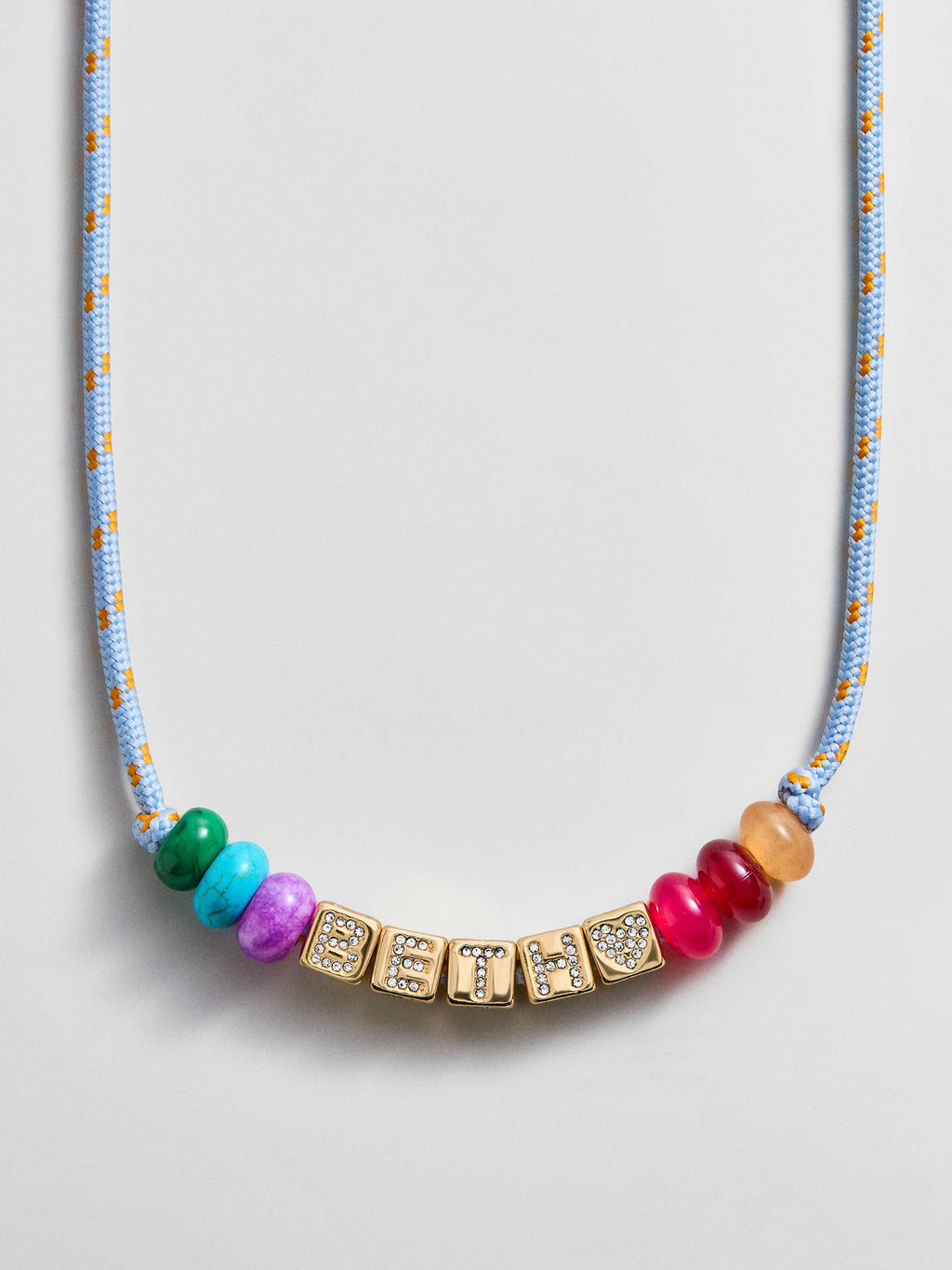 Custom Block Letter Semi-Precious Paracord Necklace - Light Blue