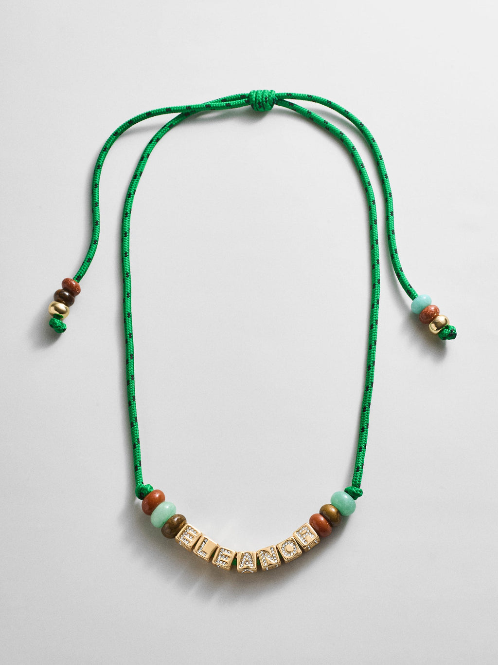 Custom Block Letter Semi-Precious Paracord Necklace - Green