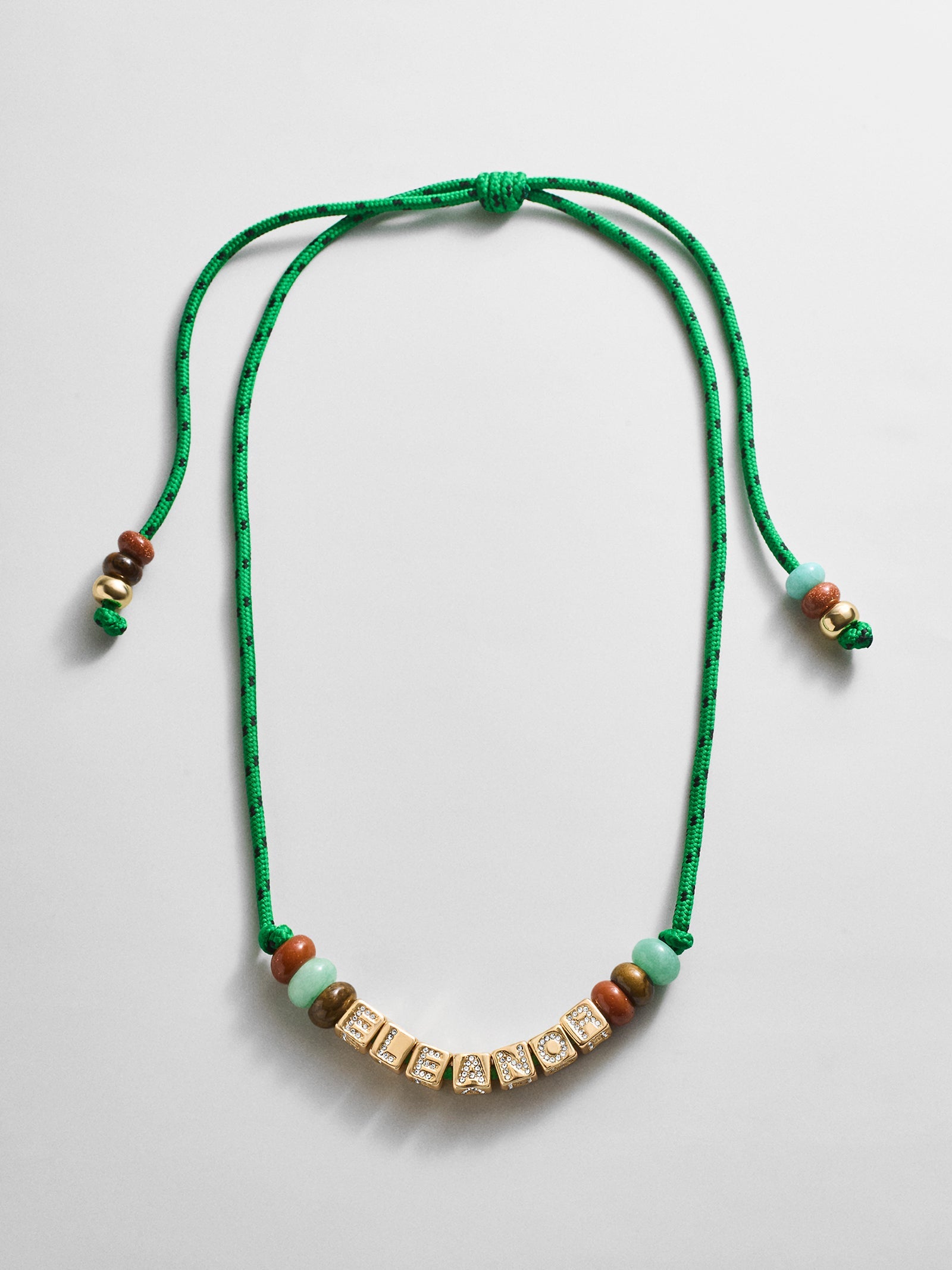 Custom Block Letter Semi-Precious Paracord Necklace - Green