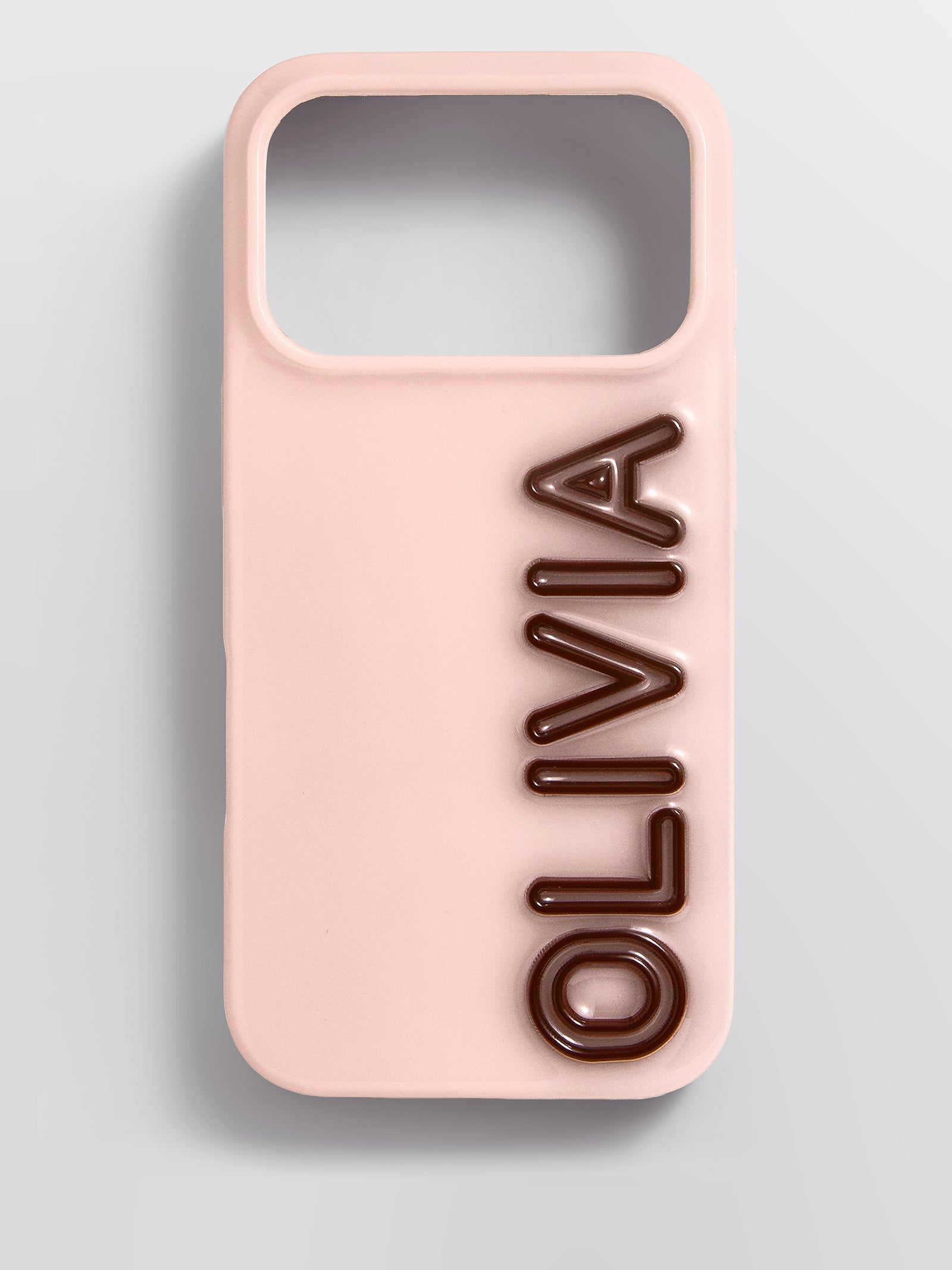 Fine Line Custom iPhone Case - Baby Pink/Dark Brown