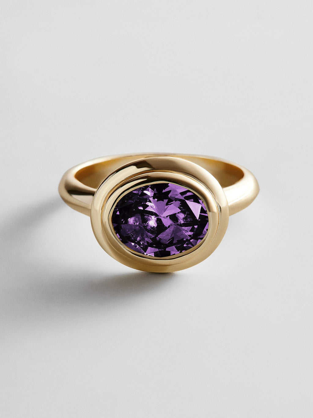 Gold Etched Bezel Custom Birthstone Ring - Amethyst