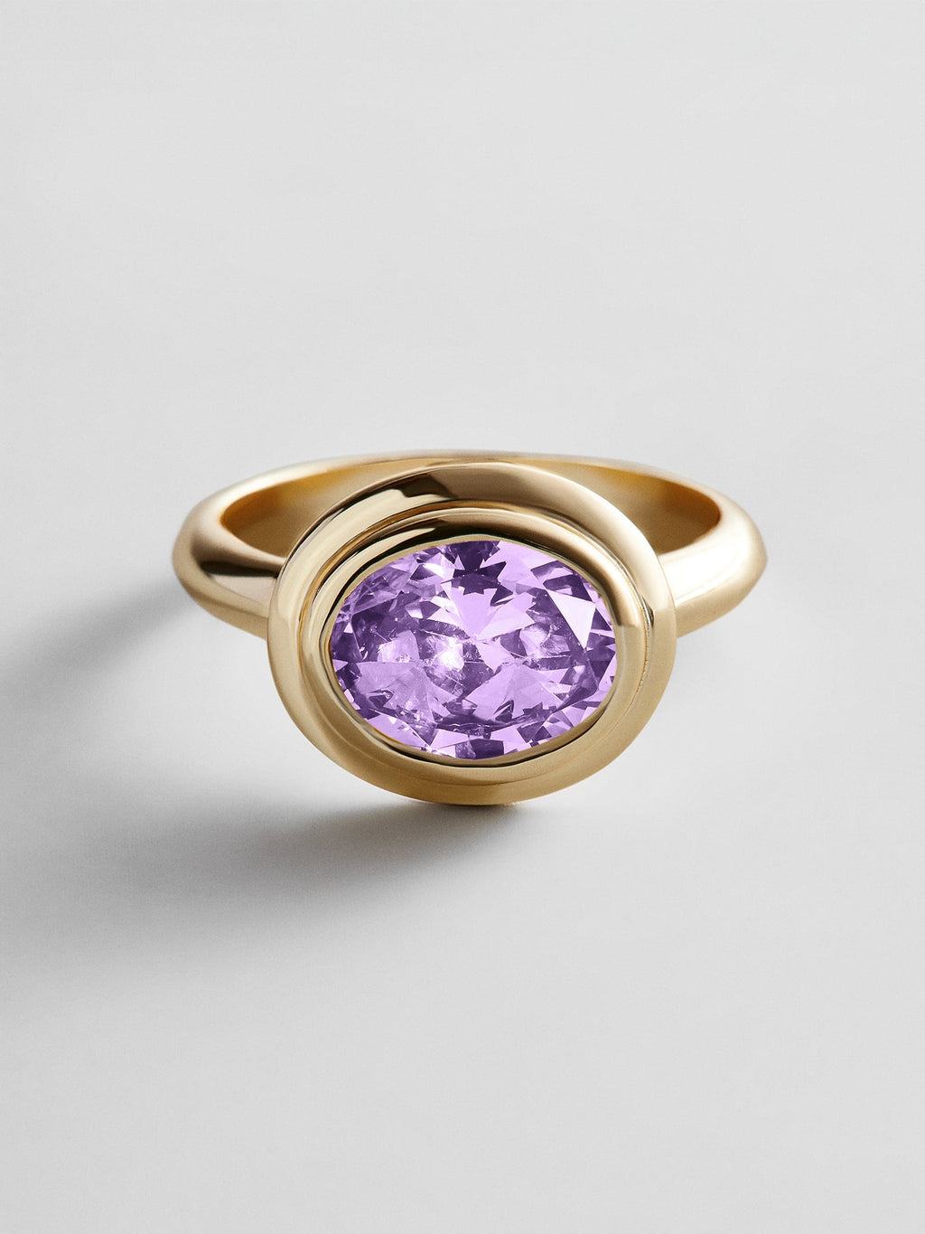 Gold Etched Bezel Custom Birthstone Ring - Light Amethyst