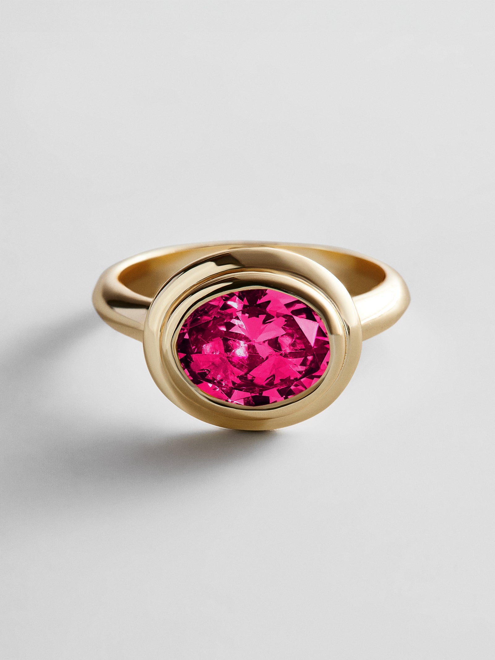 Gold Etched Bezel Custom Birthstone Ring - Ruby