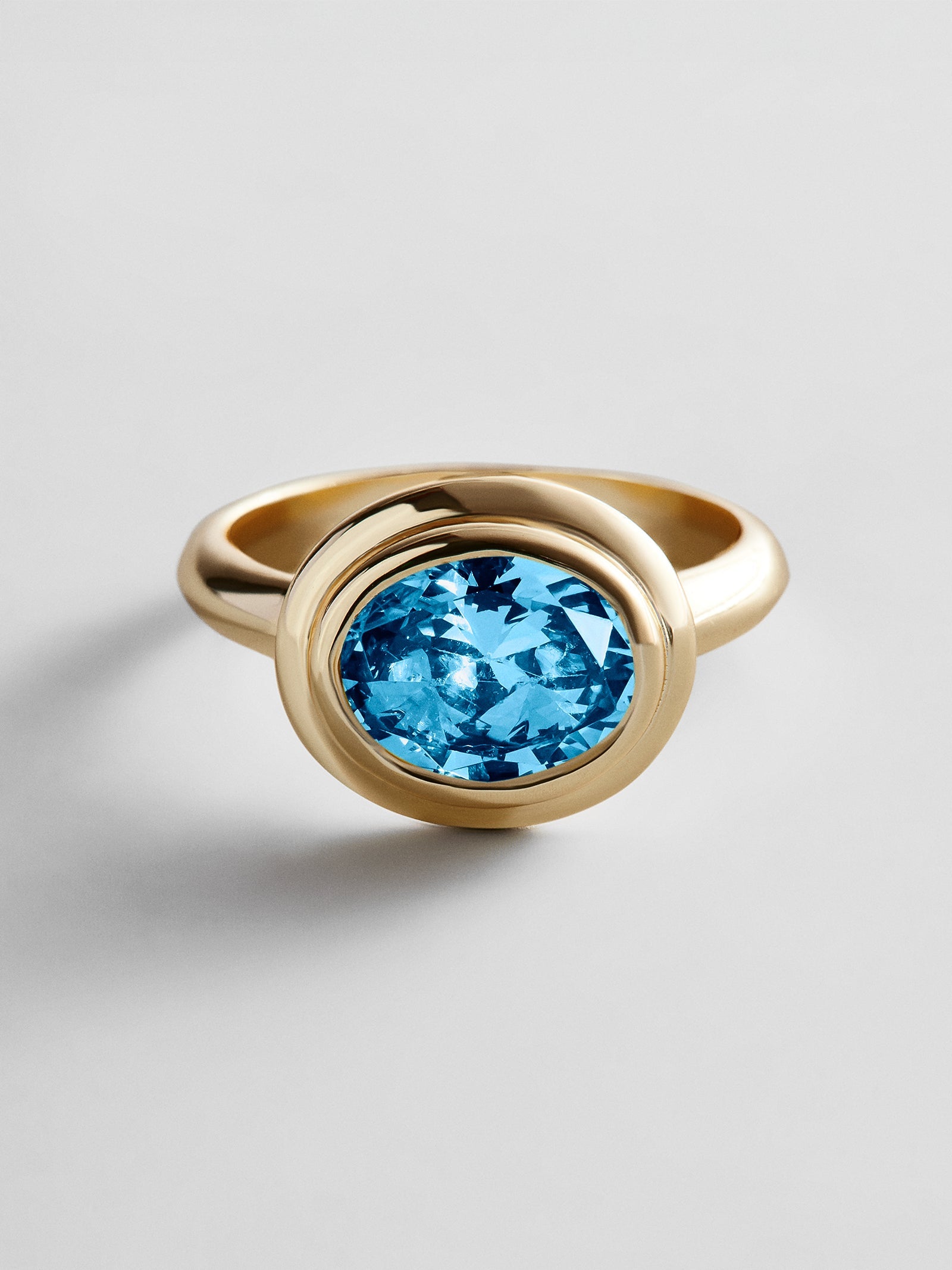 Gold Etched Bezel Custom Birthstone Ring - Blue Zircon