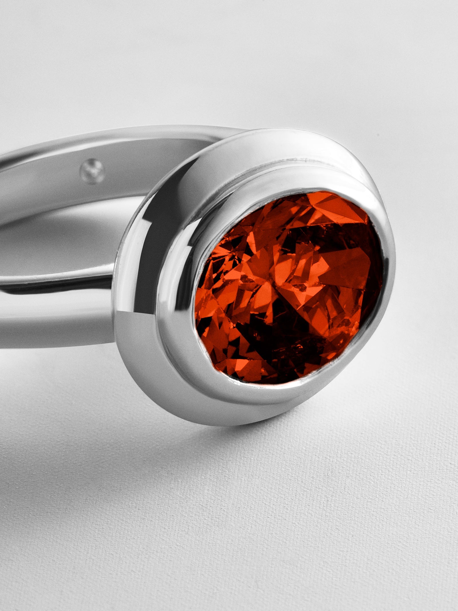 Silver Etched Bezel Custom Birthstone Ring - Garnet