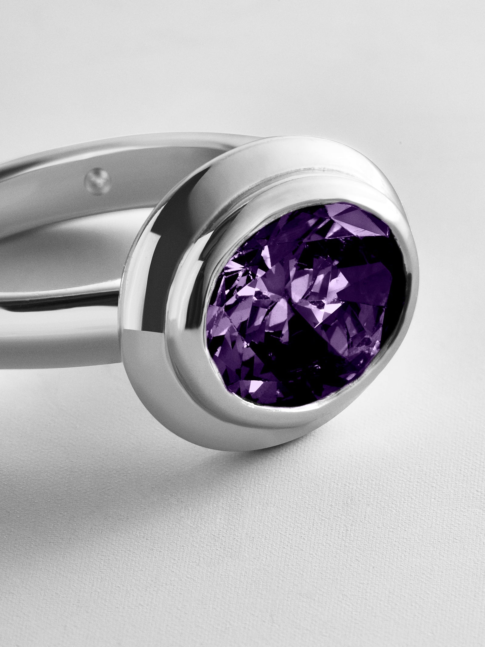 Silver Etched Bezel Custom Birthstone Ring - Amethyst