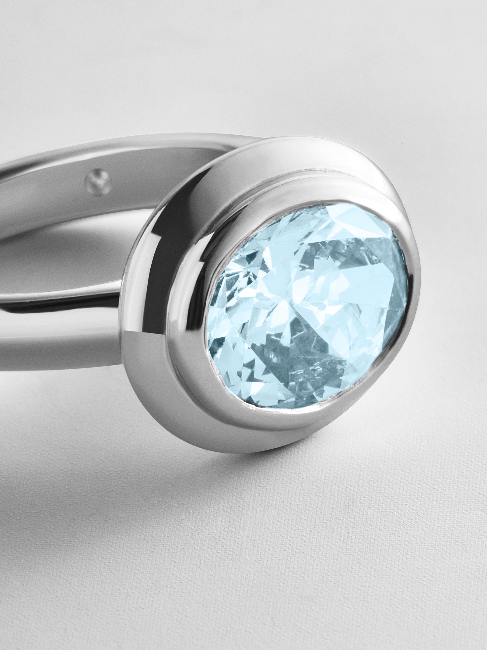 Silver Etched Bezel Custom Birthstone Ring - Aquamarine