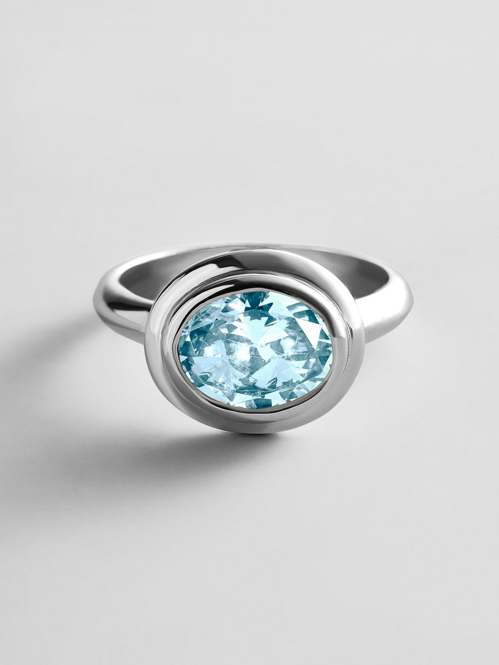 Silver Etched Bezel Custom Birthstone Ring - Aquamarine