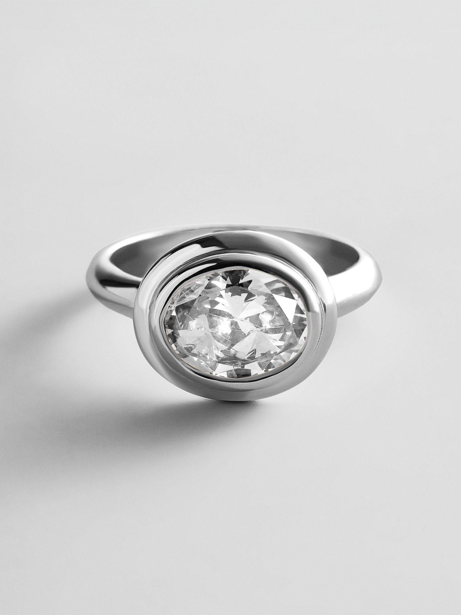 Silver Etched Bezel Custom Birthstone Ring - Crystal