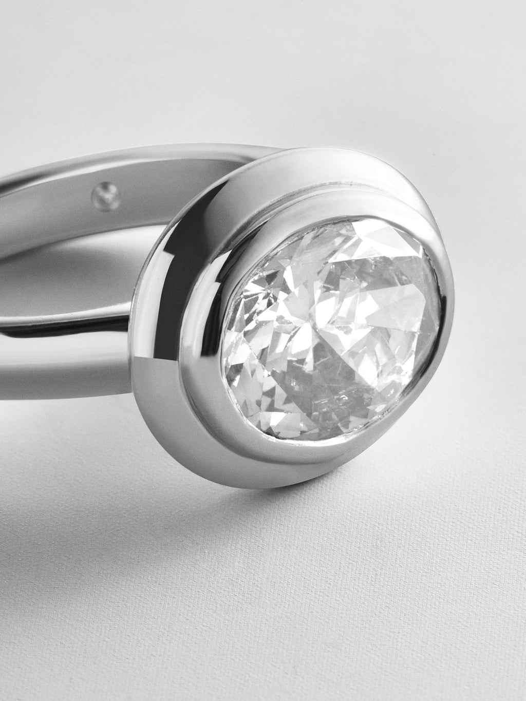 Silver Etched Bezel Custom Birthstone Ring - Crystal