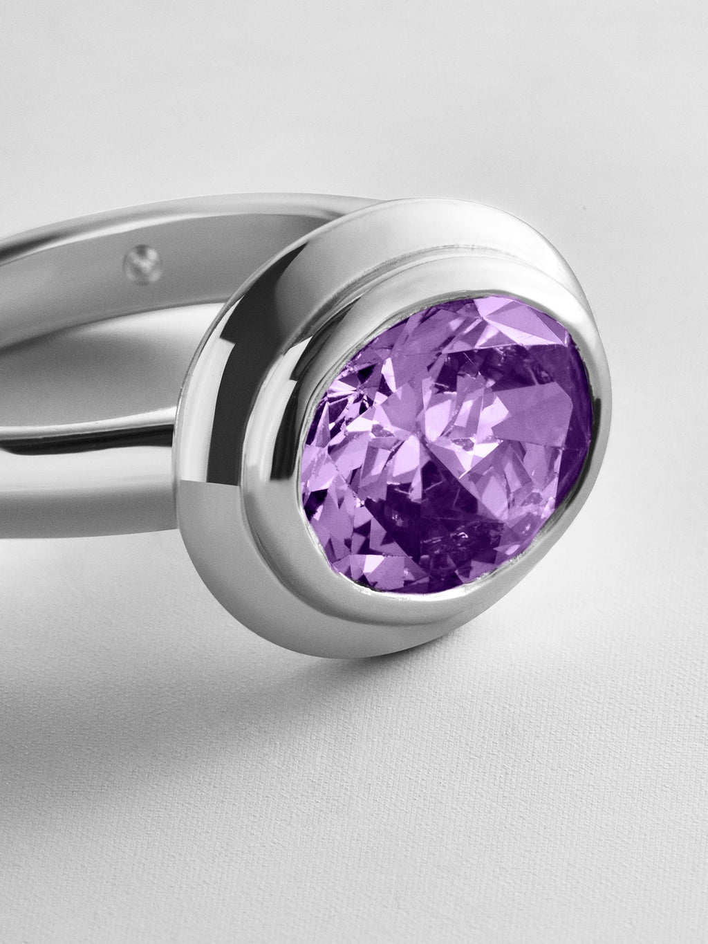 Silver Etched Bezel Custom Birthstone Ring - Light Amethyst