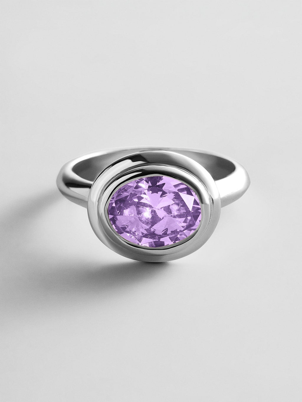 Silver Etched Bezel Custom Birthstone Ring - Light Amethyst