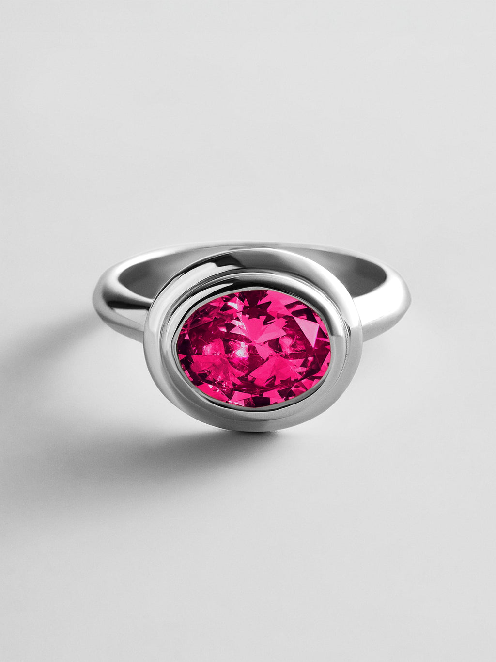 Silver Etched Bezel Custom Birthstone Ring - Ruby