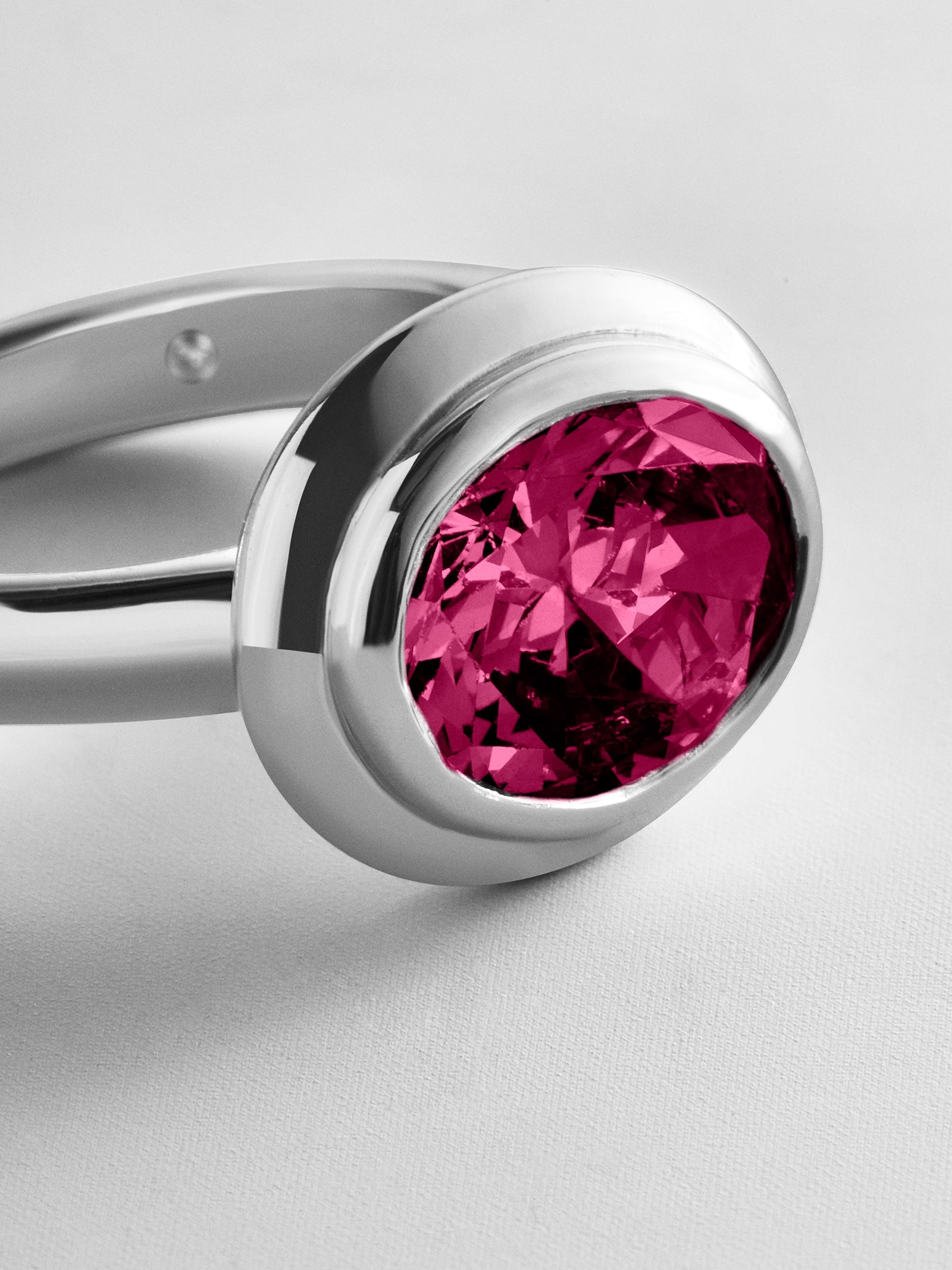 Silver Etched Bezel Custom Birthstone Ring - Ruby